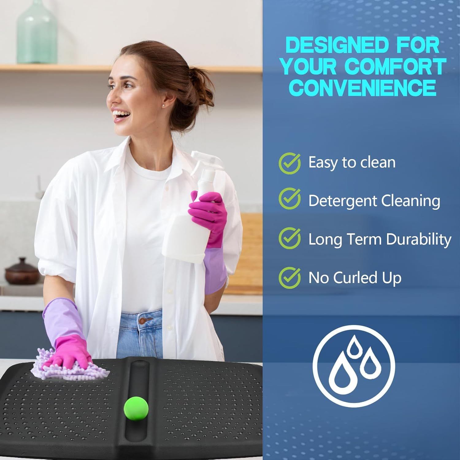 Ergohead 1 Inch Thick anti Fatigue Kitchen Mat Standing Mat with Massage Ball, Non Slip Standing Desk Mat with Massage Point, Multi-Purpose Comfort Floor Mat for Feet, Office, Home (Black, 17" X 28") image number 5