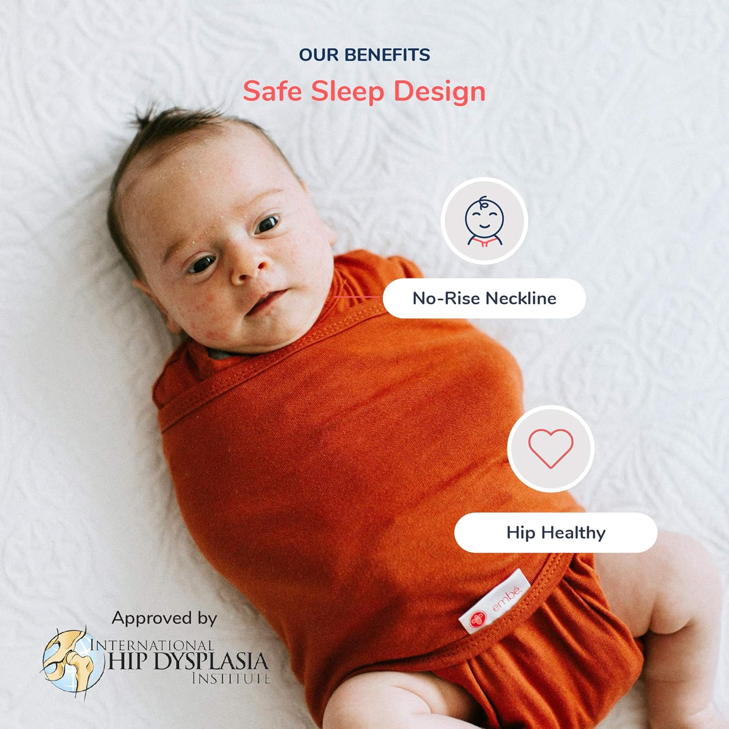 Emb&eacute; 2-Way Starter Swaddle Blanket, 2.5KG - 7 KG, 1.0 TOG, Nappy Change W/O Unswaddling, Legs in and Out Design, Warm up or Cool down 100% Cotton, 0-3 Months (Cloud) - Grey Stripes image number 2