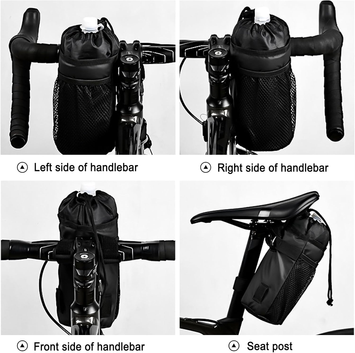 KOZTOL Bike Water Bottle Holder, Cup Holder for Bike, Universal Drink Holder Accessories with Net Pocket and Cord Lock, Water Bottle Holder for Kids, Mountain, Cruiser, Road Bikes(Black) image number 6