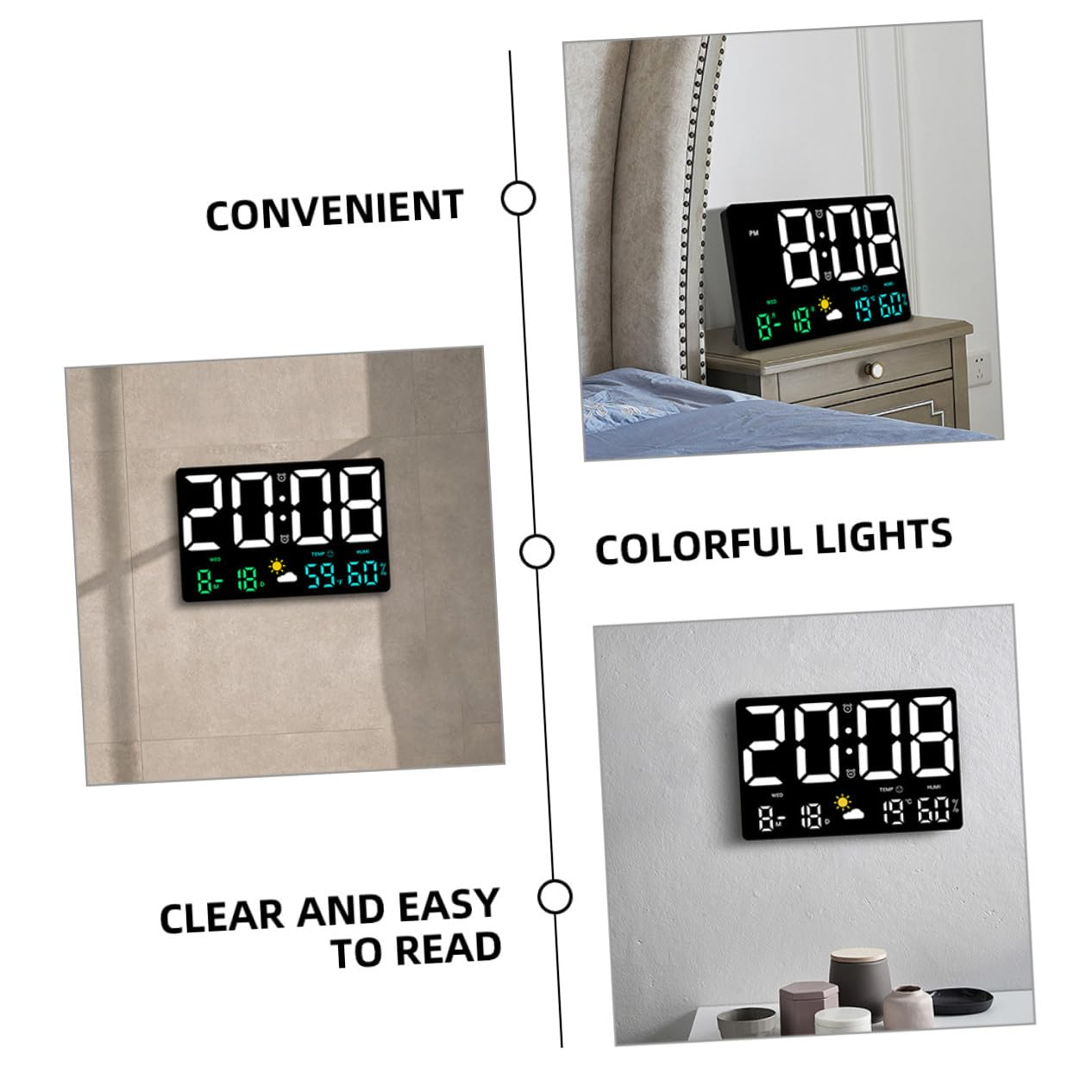 Large Digital Weather Station Wall Clock with Air Pressure Sensor Automatic Temperature Humidity Detection Alarm Calendar Countdown Functions Bright LED Display for Home Office