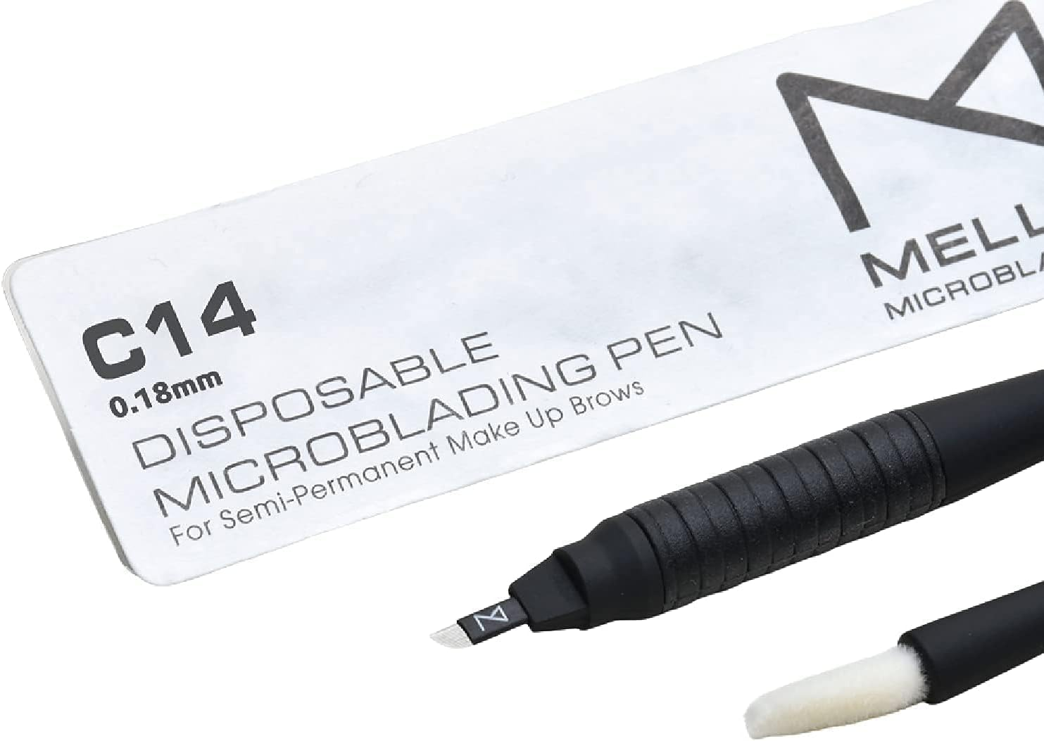 M PACK of 10 Mellie'S Signature Microblading Disposable Pen - Sterilized Blade - Comfortable Rubber Grip with Pigment Sponge (Black, C14 .18Mm)