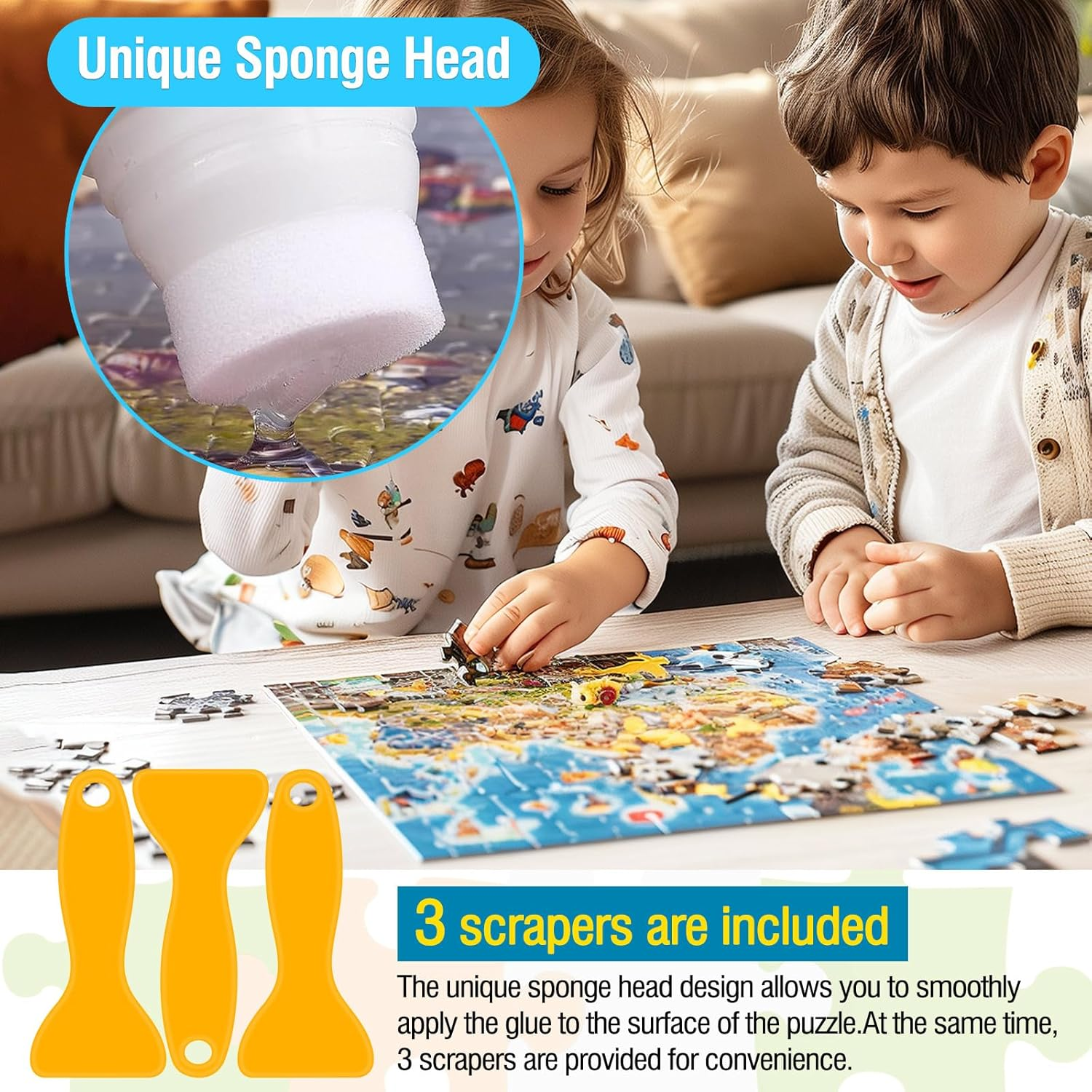 120Ml X 2 Jigsaw Puzzle Glue Clear,Updated Jigsaw Puzzle Glue with New Sponge Head,Non Toxic and Fast Drying,Easy to Use Adhesive for Preserving Puzzle Art Enrich Your Puzzle Experience