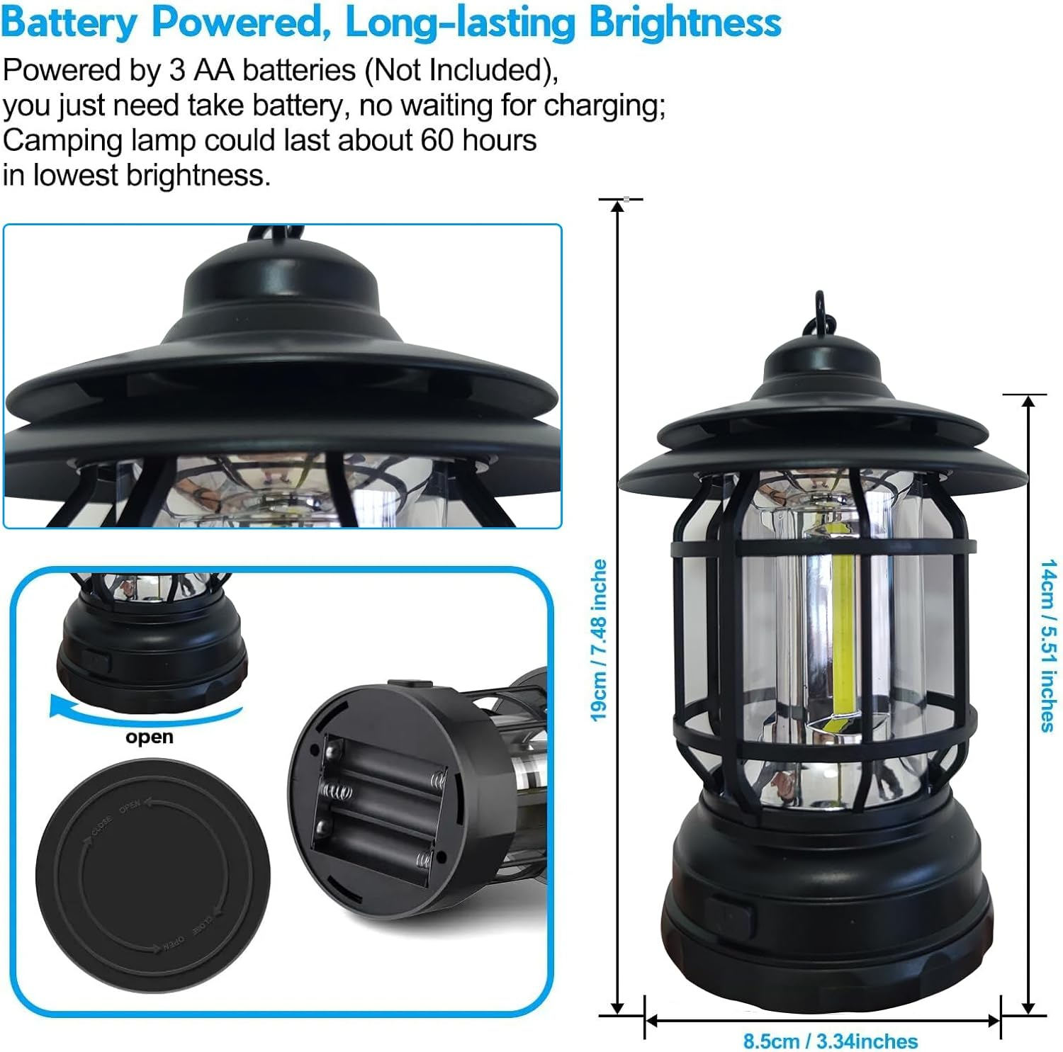 Jaelbael LED Camping Lantern - Retro Design for Camping, Hiking, Emergencies | Battery-Powered Warm Light Compact & Lightweight (Battery Not Included) image number 1