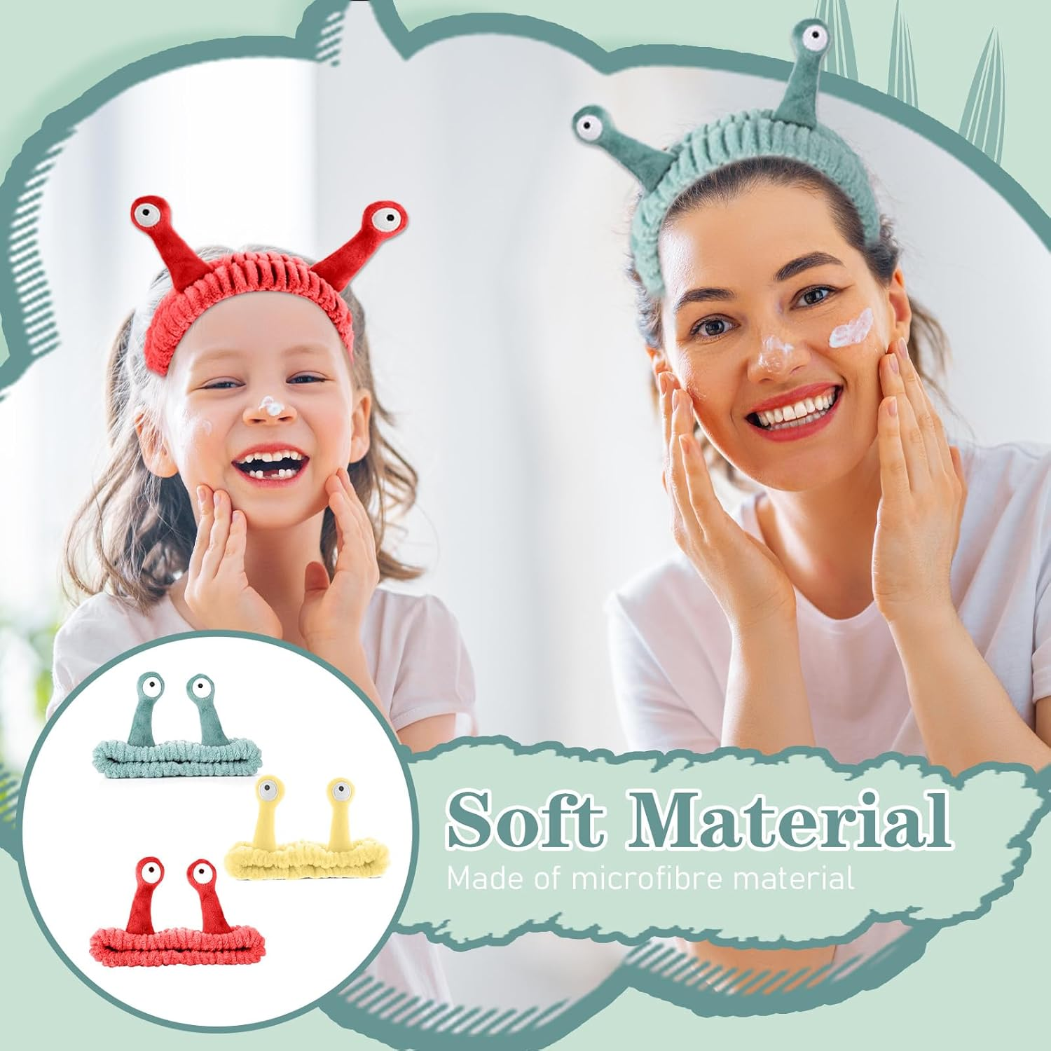 KFHENSOMR Hair Band Cosmetics Pack of 3 Spa Gadgets for Women Funny Make-Up Headband Skincare Accessories Headband Snails Gift Spa Headband Cute Soft Coral Fleece Skin Care Hair Band