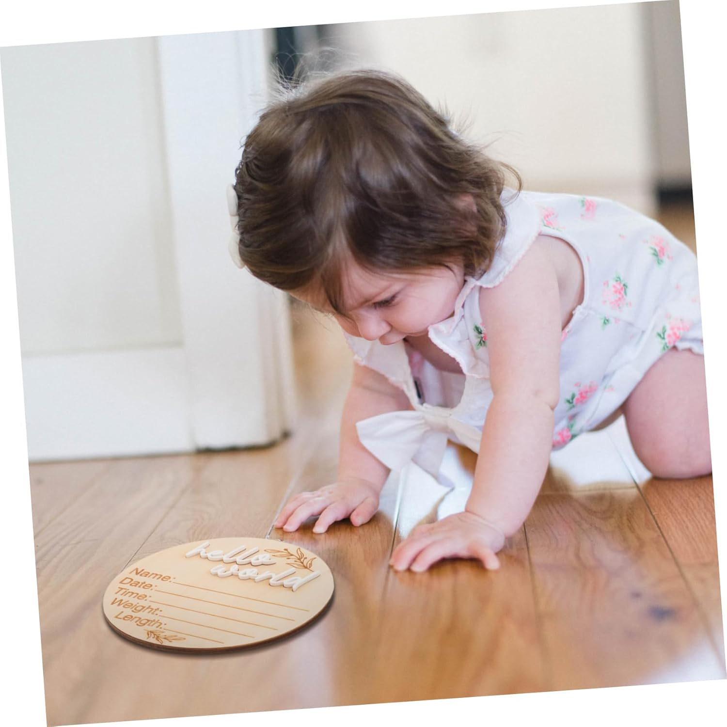 2Pcs Natural Wood Birth Announcement Sign Nursery Newborn Name Plaques with Birth Details Decorative Photo Props for Newborns Showers and Gifts image number 1