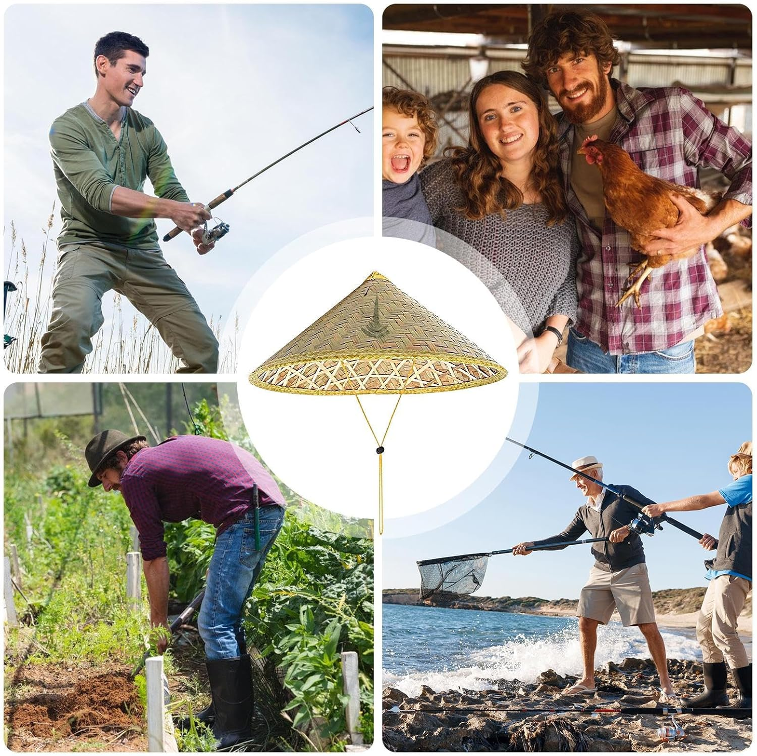 Rice Hat | Chinese Oriental Hat | Asian Straw Hats with Adjustable Cord for Women Men for Farmer Patty, Halloween, Cospaly image number 3