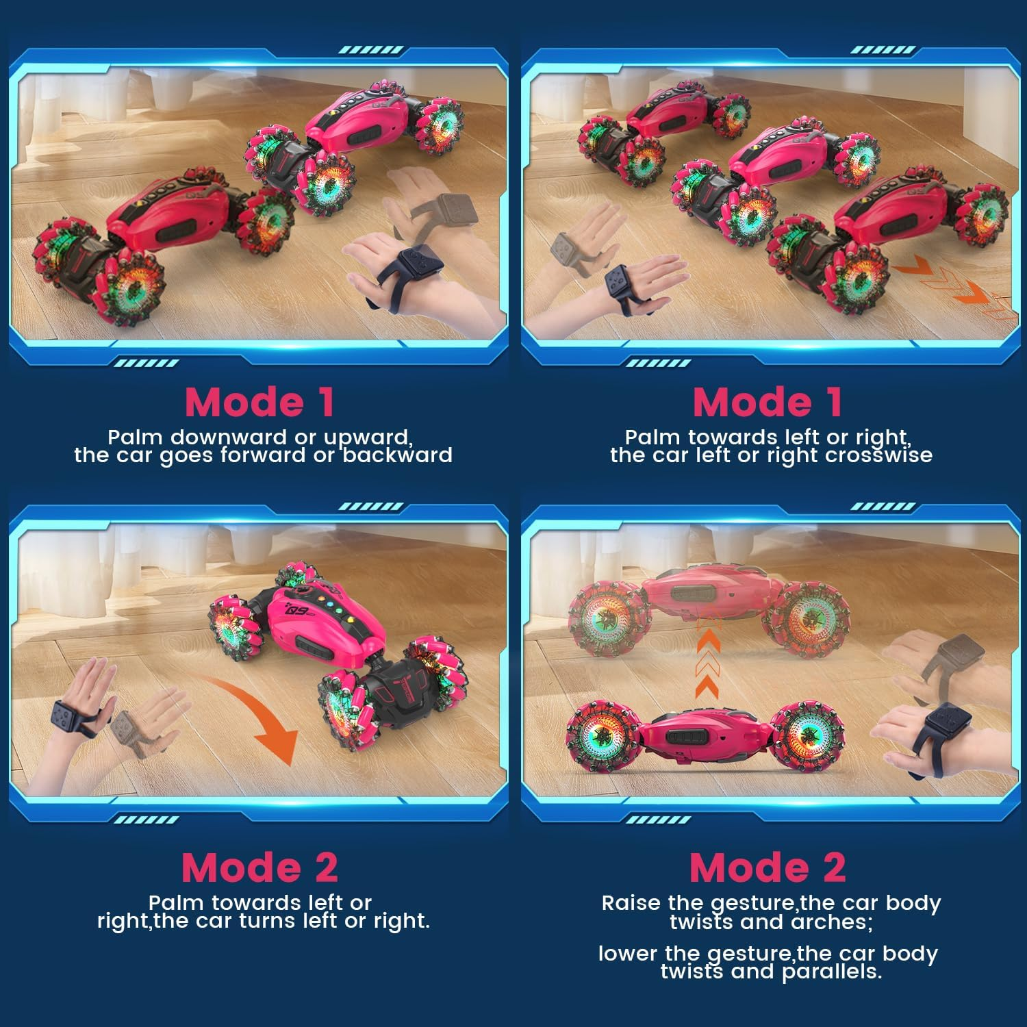 Eaglestone 1:12 RC Stunt Car, 2.4Ghz 4WD Remote Control Car with 360&deg; Flips & Rotations, Sensor Toy Cars with LED Lights, All-Terrain RC Car for Kids and Adults, Boys and Girls(Pink image number 4