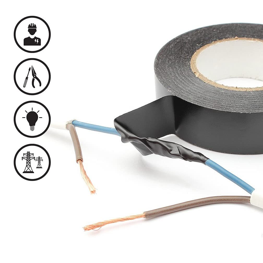 Viaky Black Electrical Tape 6 Pack Each Roll 0.6" X 50' (15Mm X 15M) High End Industrial Grade - Rated to 176 Degrees & 600 Volts - Vinyl Insulating Backing - Perfect for Electric Wiring Projects image number 4