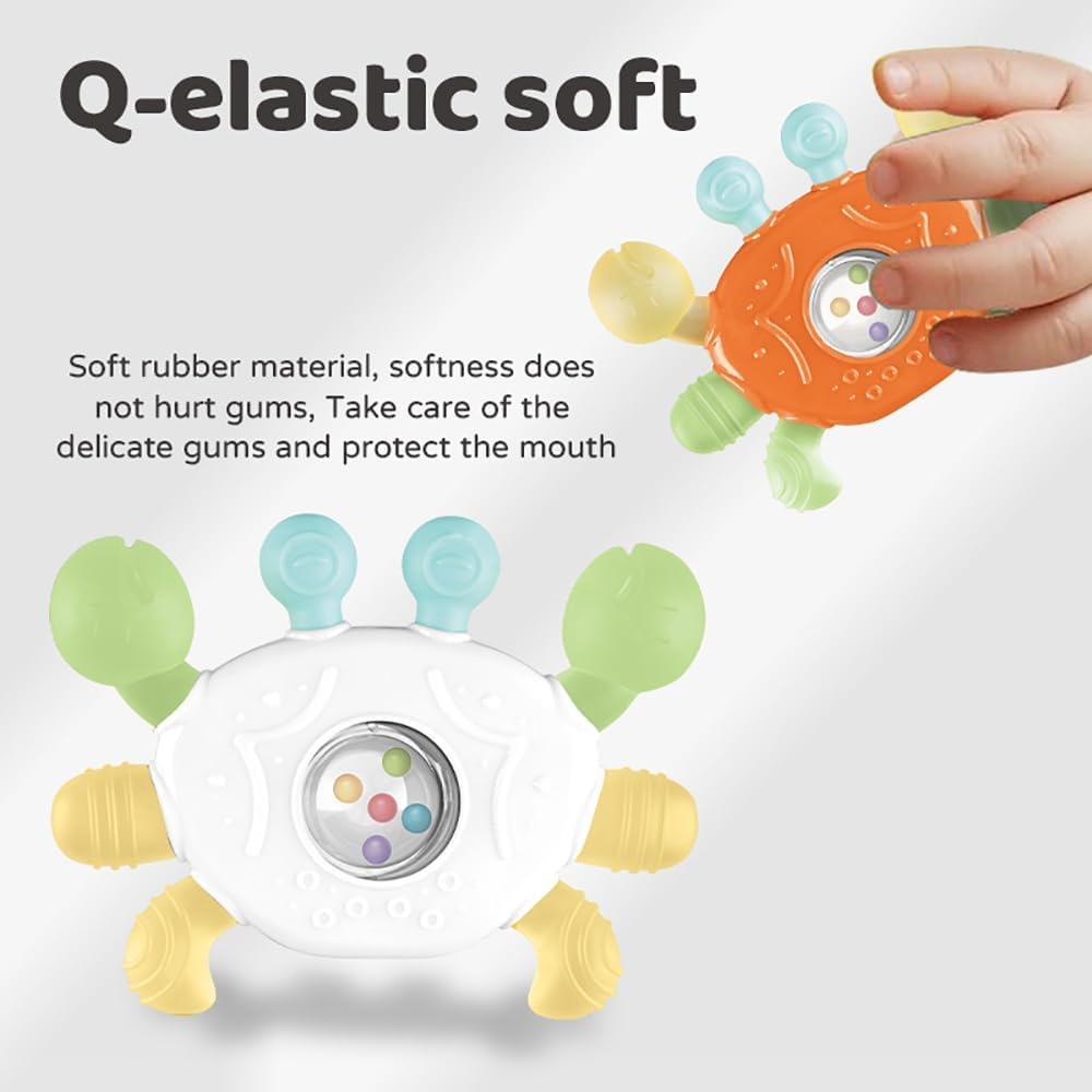 Itreatu Crab Baby Teether Toy, Soft Baby Teething Toys with Rattle, Easy-Grip Dummy Teether for 3-12 Months, Soothing Infant Toy for Teething Pain Relief (Blue)