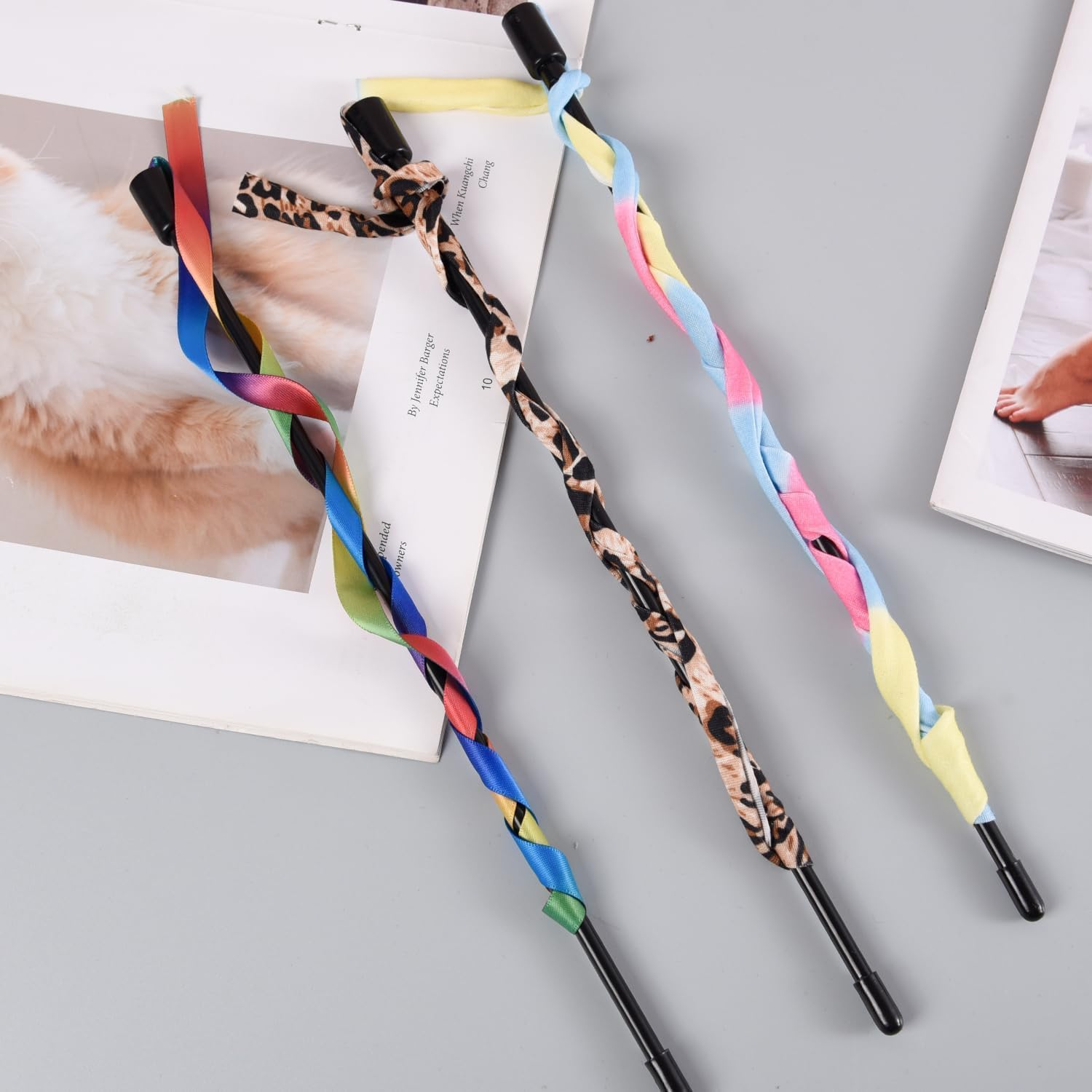 Luxiremi 3 Packs Cat Wall Toy Set, Colourful Fabric Ribbon Rainbow, Band Sticks, Teaser Wall, Interactive Cat Wall Toy with Rainbow Band String for Pet Kitten Training image number 6
