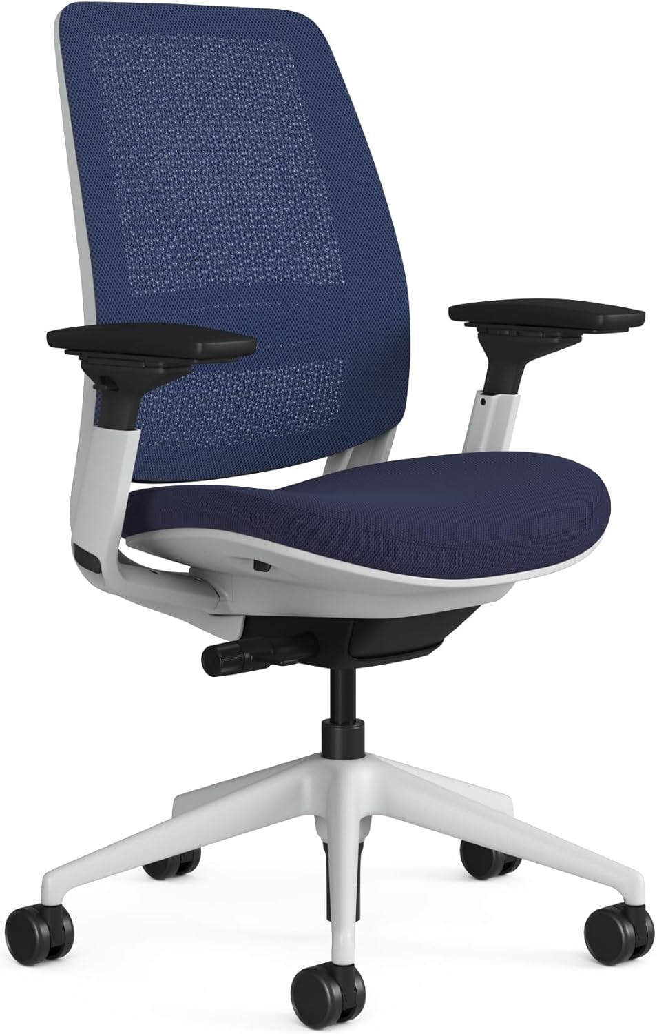 Steelcase Series 2 Ergonomic Office Chair, 3D Microknit Licorice Back, Graphite Grey Fabric Seat; Seagull White Frame, Adjustable Lumbar, Seat Depth Adjustment, Breathable Mesh Back