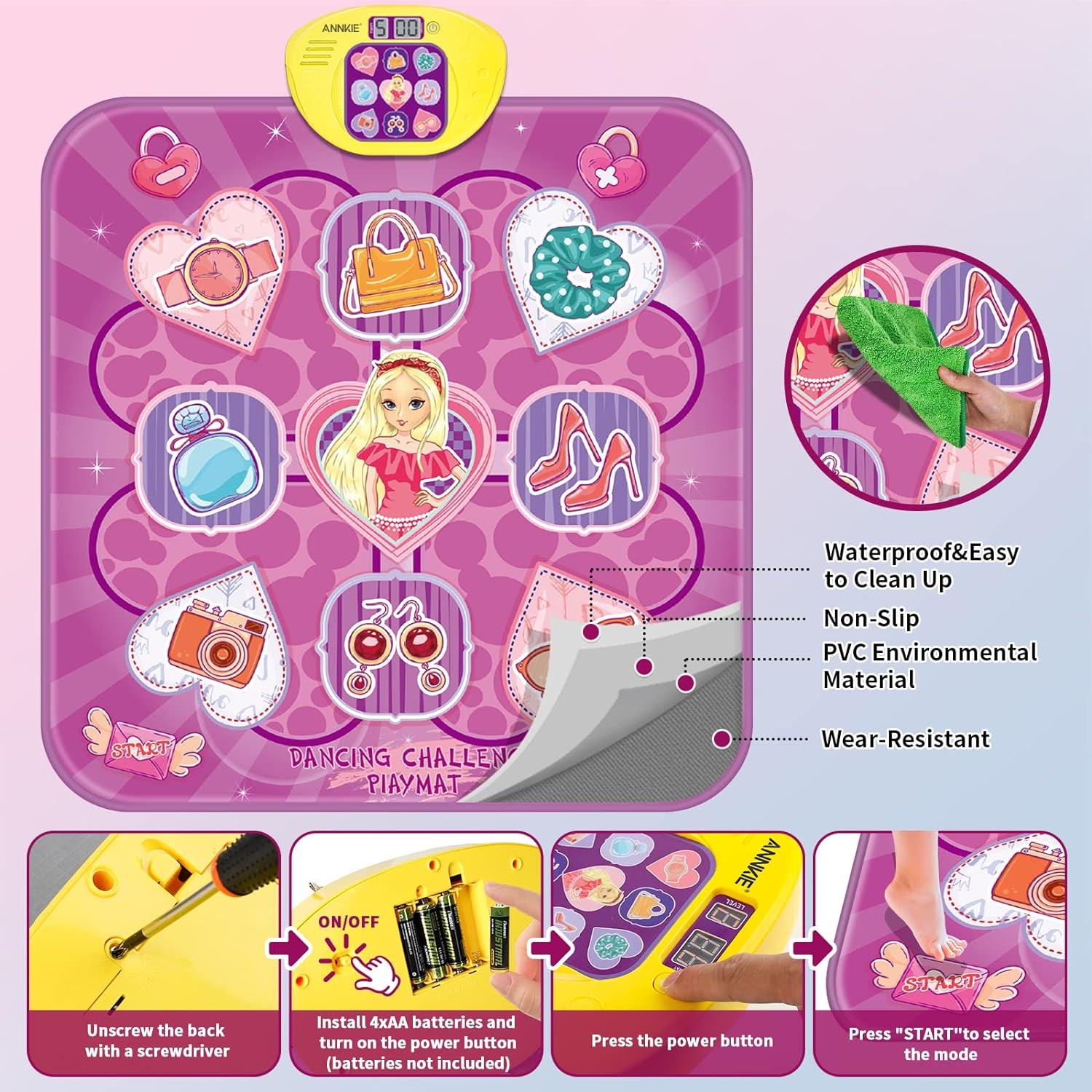 Dance Mat,Toys for 3 4 5 6 7+ Year Old Girls,Dance Mat for Kids,Electronic Music Dance Pad Toy with LED Lights,5 Game Modes Princess Dancing Mat,Birthday Xmas Gifts for Age 3-8 Year Old Girls