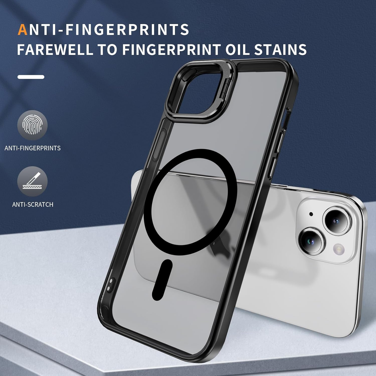 For Iphone 13 Case with Metal Camera Stand [Compatible with Magsafe] Shockproof Cover Translucent Magnetic Case for Iphone 13 (Black) image number 5