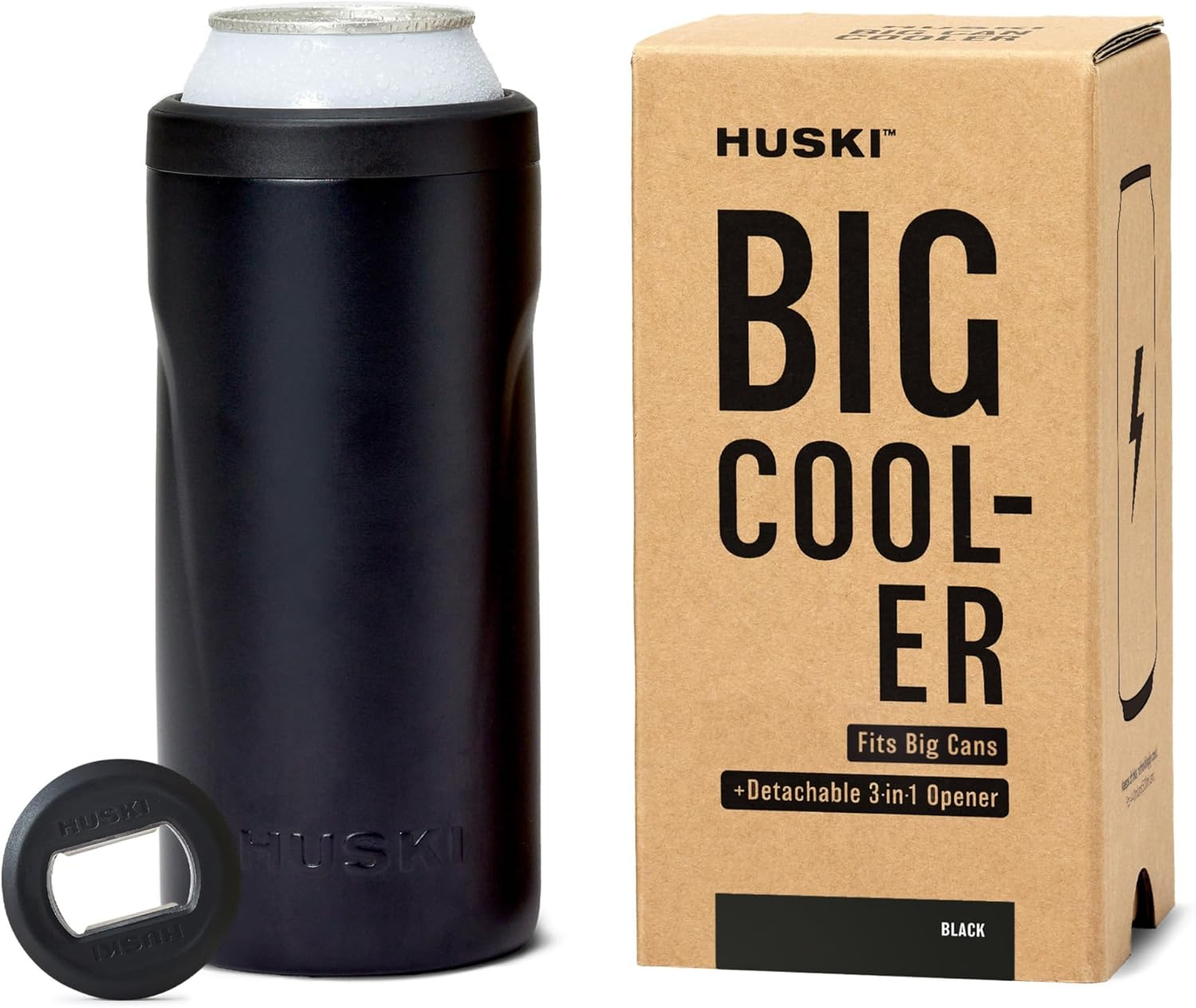 Huski Big Can Cooler | New | Premium 440Ml & 500Ml Beer & Energy Drink Cooler with Detachable 3-In-1 Opener | Triple Insulated | Keeps Cans up to 10X Colder | Doubles as a Tumbler (Black)