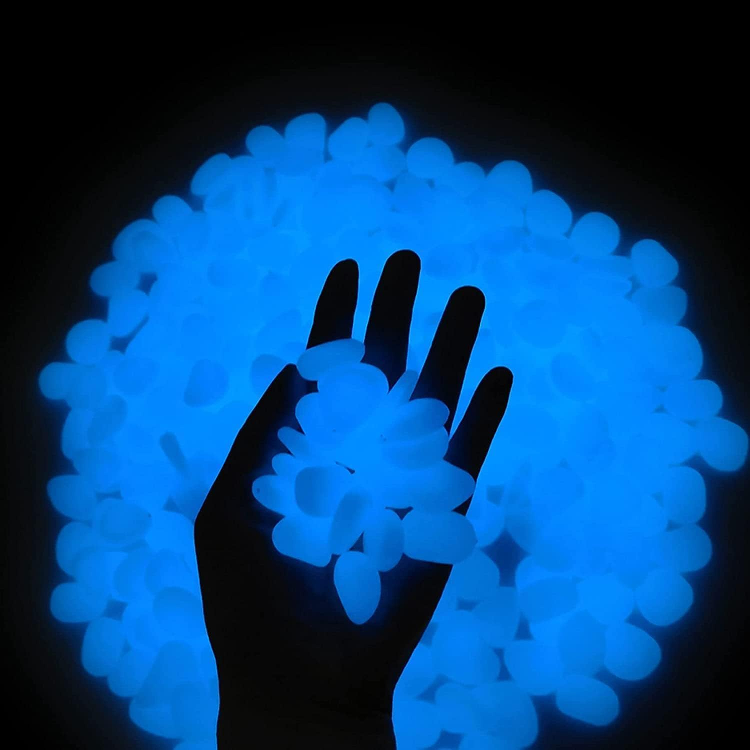 Glow in the Dark Pebbles for Outdoor Decor, Garden Lawn Yard, Aquarium, Walkway, Fish Tank, Pathway, Dwered by Light or Solar-Recharge Repeatedlyriveway, Luminous Pebbles 300Pcs (Blue) image number 1