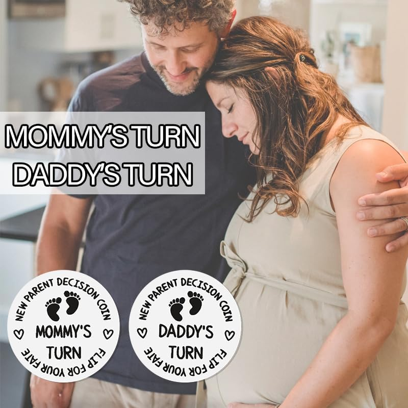 New Mom Dad Gifts after Birth Funny Mommy&rsquo;S Turn Daddy&rsquo;S Turn New Parent Decision Coin First Time Mommy and Daddy Gifts for Christmas Dad Mama to Be Gifts for Women Men Neutral Baby Gender Reveal Gift image number 6