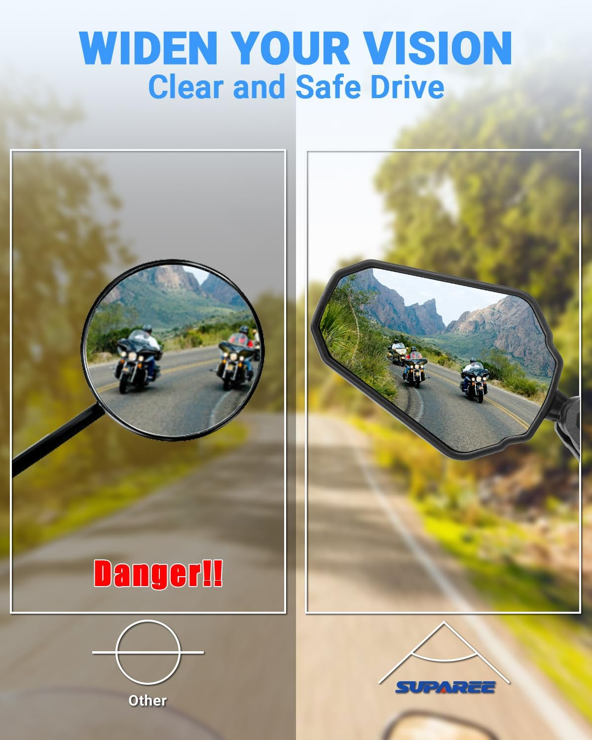 SUPAREE Universal Motorcycle Rear View Mirror Motorcycle Mirror Foldable Off-Road Motorcycle Mirror E-Approved 360&deg; Rotatable with Right Thread and Left Thread Compatible for Scooter ATV image number 4