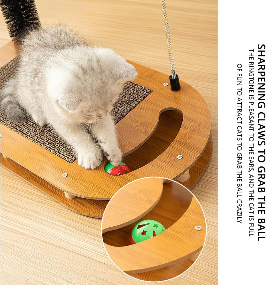MUSONG Cat Scratching Post and Toy Set &ndash; Corrugated Paper Cat Scratch Pad, Indoor Cat Scratcher Tower with Ball and Toys, Carpet Scratch Pad & Self-Grooming Massager for Cats image number 4