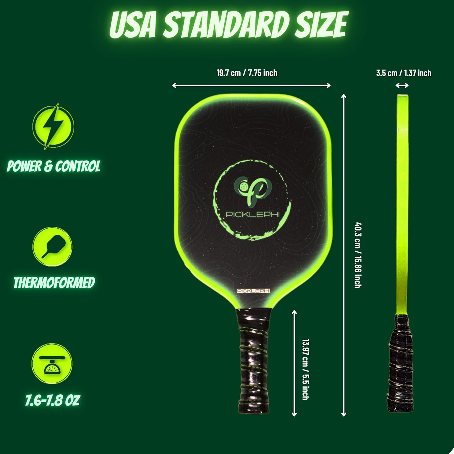 Picklephi Pickleball Paddles Set of 2 | Glow in the Dark Pickleball Paddle and Balls | Pickle Ball Rackets 2 Pack | USAPA Fiberglass Pickleball Sets | Cute Pickleball Paddles Gifts for Women Men image number 6