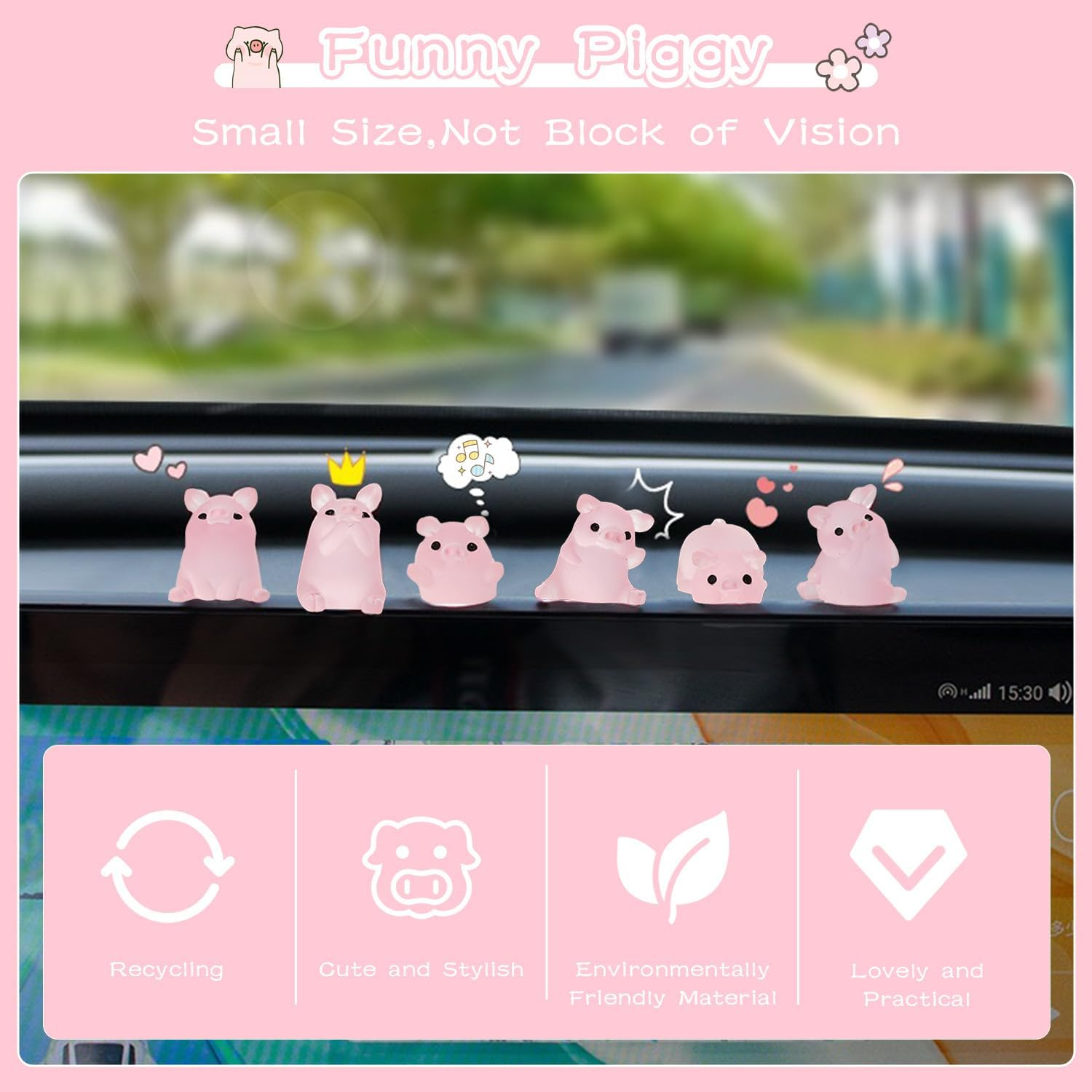 CARFIB Car Dashboard Decoration Pink Piggy Cute Girly Car Interior Rearview Mirror Accessories Office Home Desktop Funny Gifts for Women 2 Sets image number 6