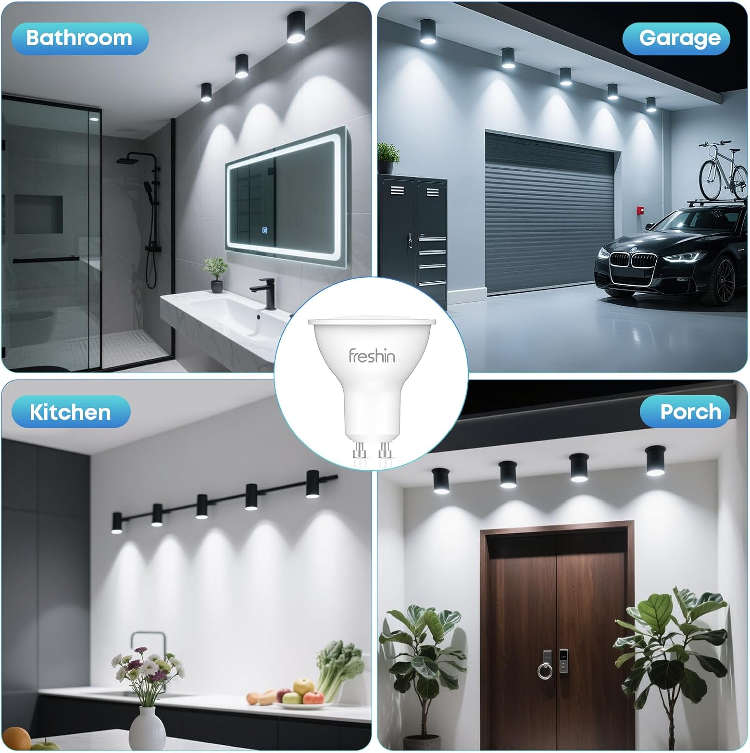 FRESHIN GU10 LED Light Bulb 7W, 630Lm 6000K Cool Daylight White, 60W Halogen Equivalent, CRI 80+, Non-Dimmable, Flicker-Free, Energy Saving Spot Light (4) image number 2