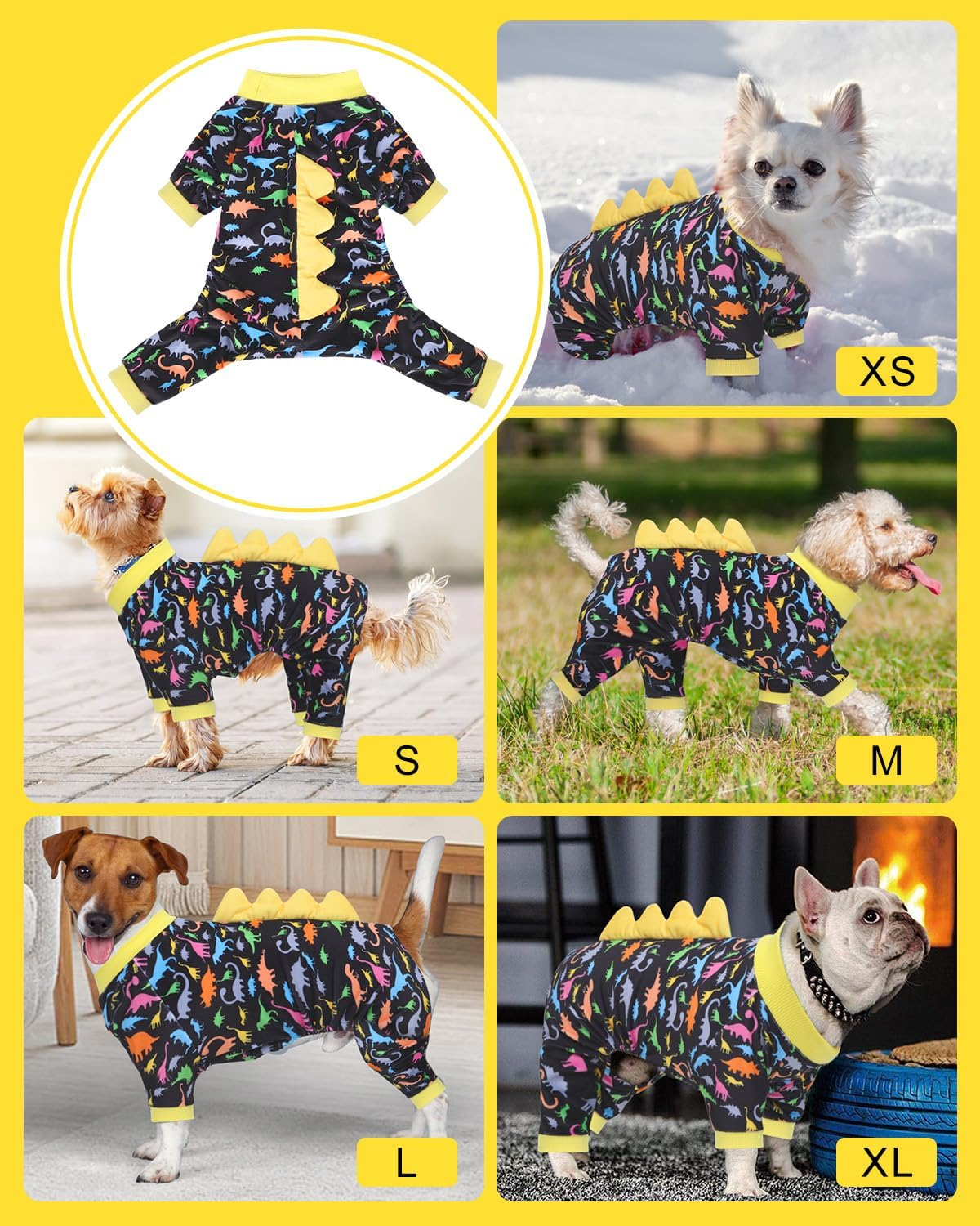 Cutebone Dinosaur Costume Dog Pajamas, Stretchy Spandex Crystal Velvet Sleepwear Coat for Small Dogs, Soft & Warm Pet Outfit Clothes for Cold Weather, Cozy Pullover Design COSP01L-AU image number 4