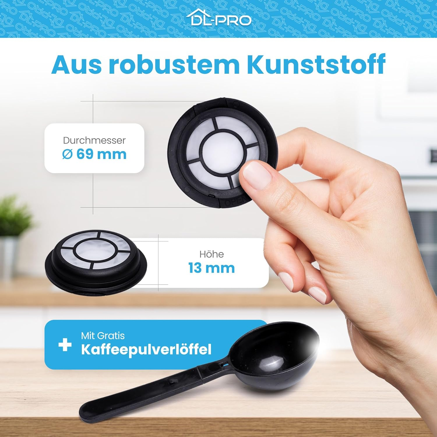 Dl-Pro Set of 6 Refillable Coffee Pods for Melitta 180424 Permanent Pad Filter Coffee Filter for Senseo Coffee Machine HD7800 to HD7874 6 Pieces with Coffee Powder Spoon image number 1