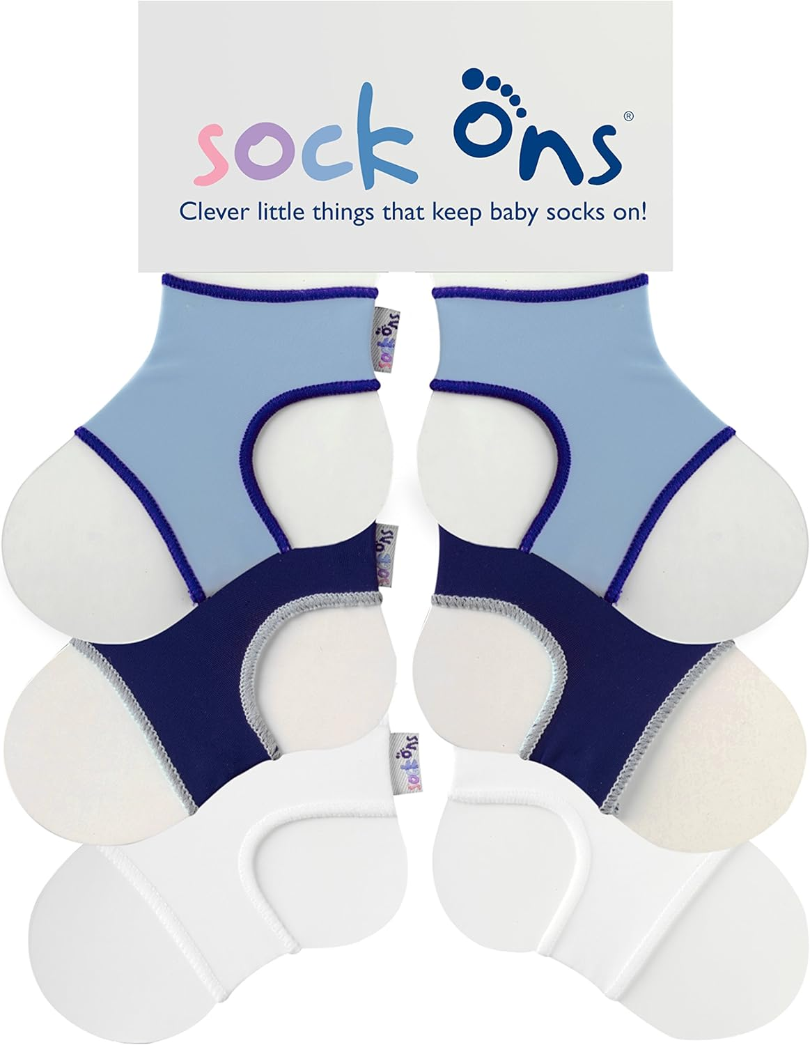 Baby Sock Holders - 6-12 Months - 3 Pack (1 X Baby Blue, 1 X Navy, 1 X White) - Amazing Value Pack - Keep Baby Socks On! image number 2