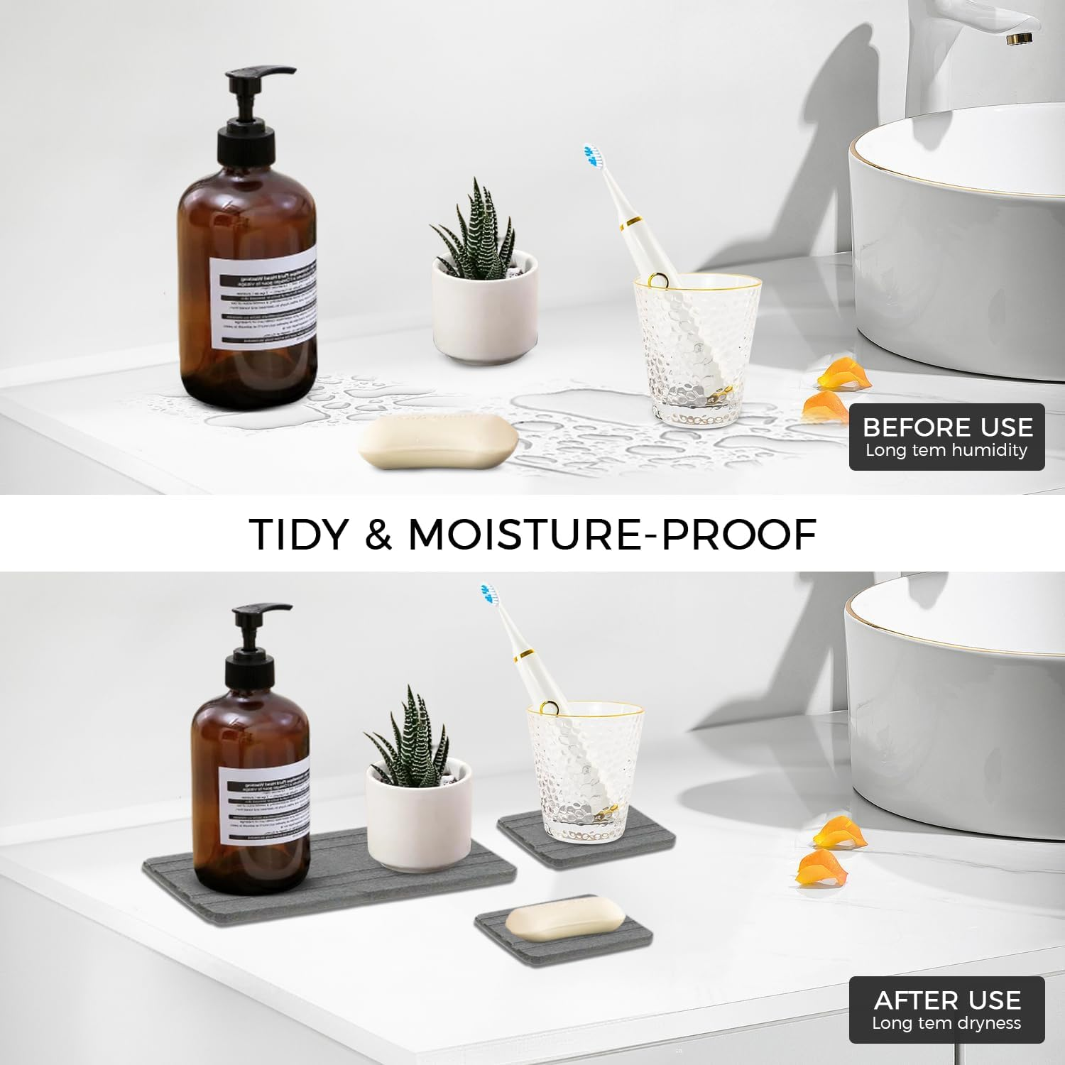 3PCS Water Absorbing Stone Tray, Dryingneat Diatomite Stone Sink Tray, Water Absorbent Diatomite Coasters, Kitchen Sponge Hand Soap Holder, Fast Drying Counter Holders, 21 * 10 * 1Cm image number 6