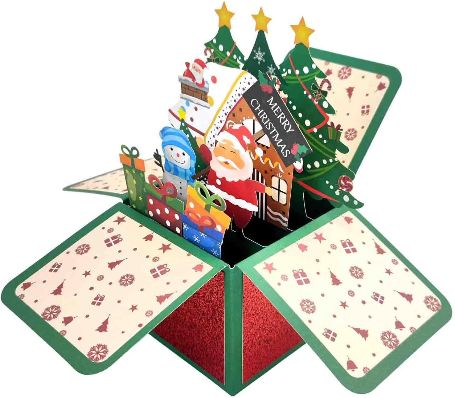 Veryufun Christmas Cards, 3D Pop up Christmas Cards Boxed with Envelope Pop up Greeting Cards Handmade Gifts for Holiday Xmas (Red)