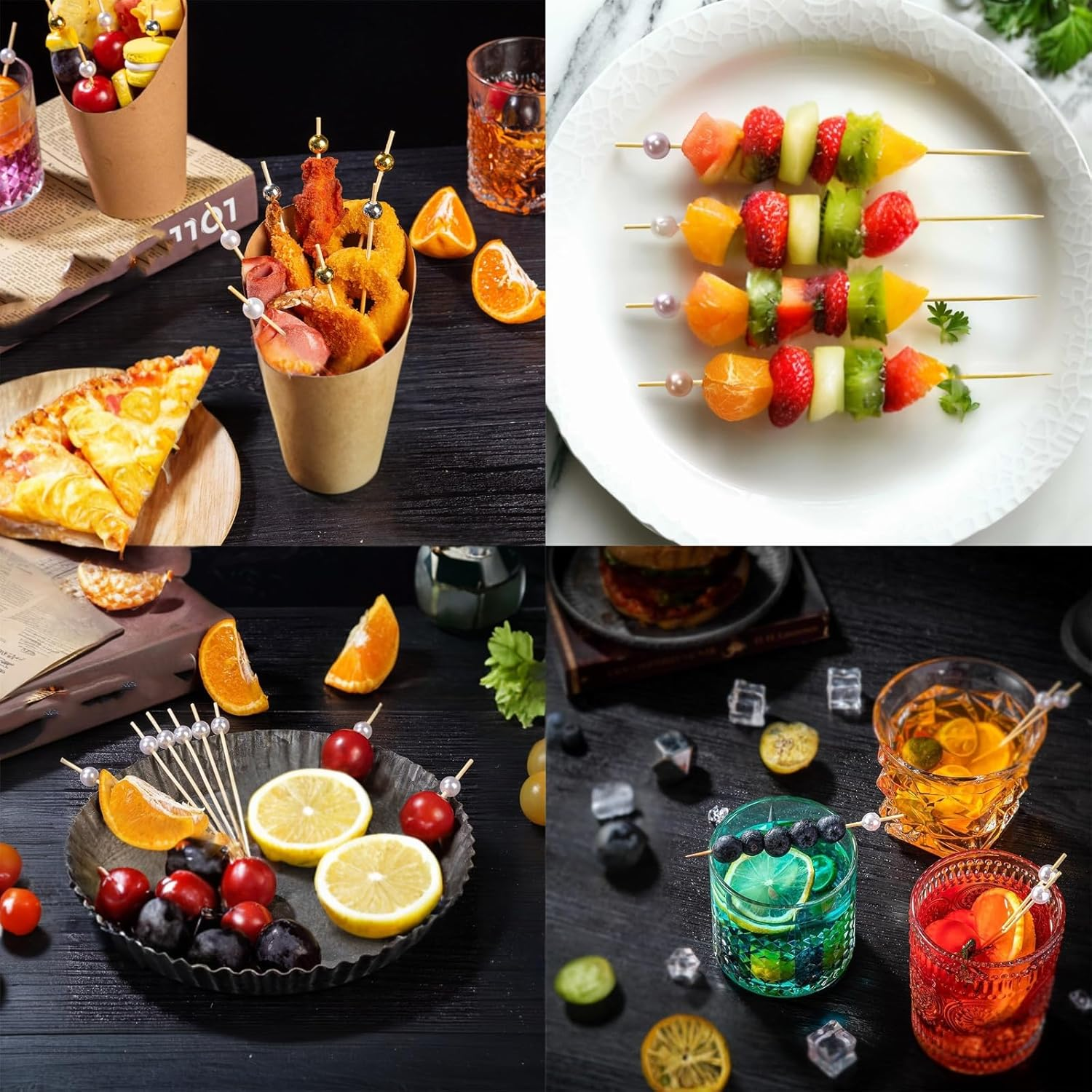 200 PCS Pearl Bamboo Toothpicks for Appetizers and Drinks - 4.7 Inch Long Skewers for Wedding Party Decorations and Charcuterie Accessories image number 5