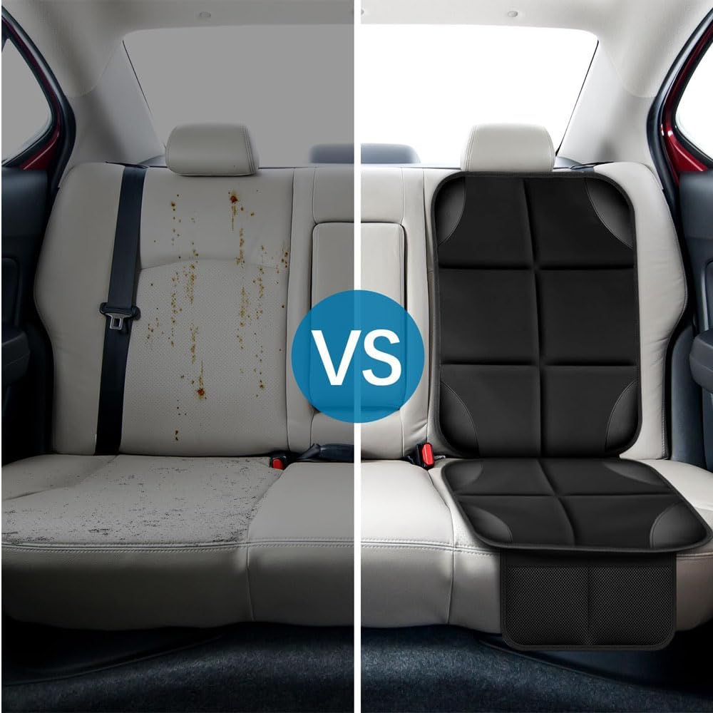 Aufondof Car Seat Protector for Child and Pet Car Seat,Waterproof Car Seat Cover for 600D Fabric Seat Cover Mat, 2 Mesh Pockets, Non-Slip Bottom,Thick Padding Cushion to Protect Leather Seats(Black) image number 1