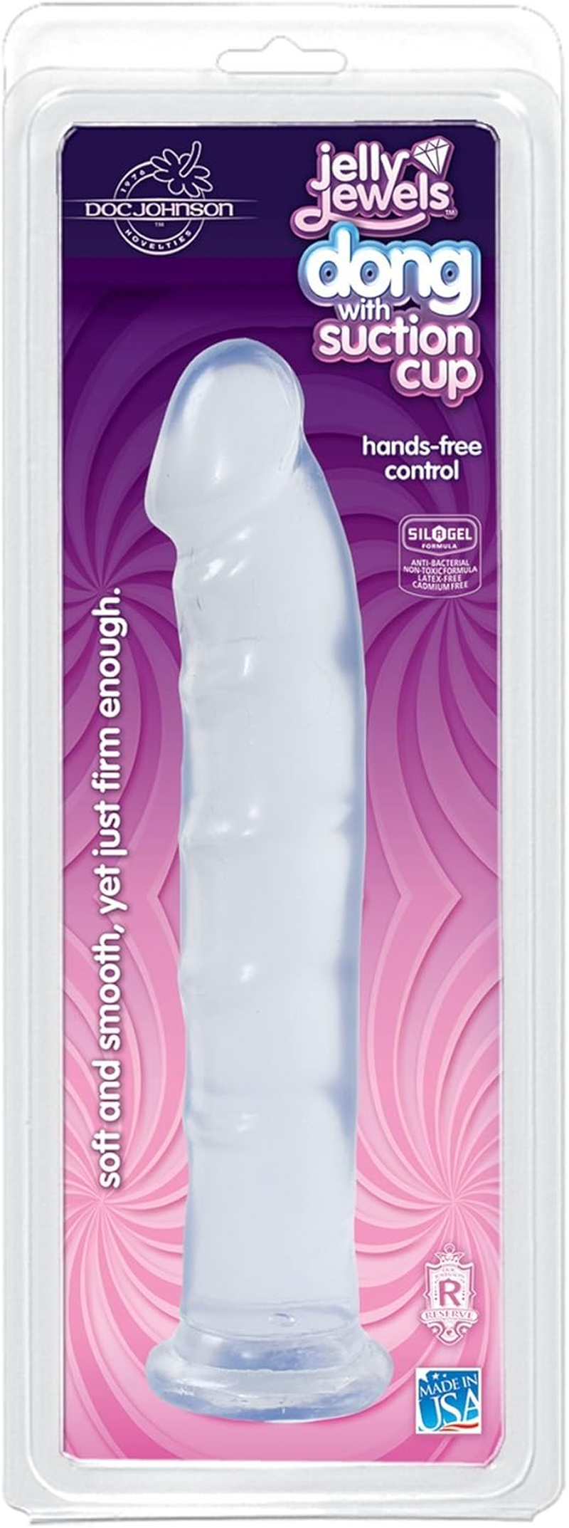 Doc Johnson Jelly Jewels - 8 Inch Dildo W/O Balls - 8" Long and 1.5" Long - Suction Cup Base - Great for Beginners and Deep Throat Training - Diamond image number 1