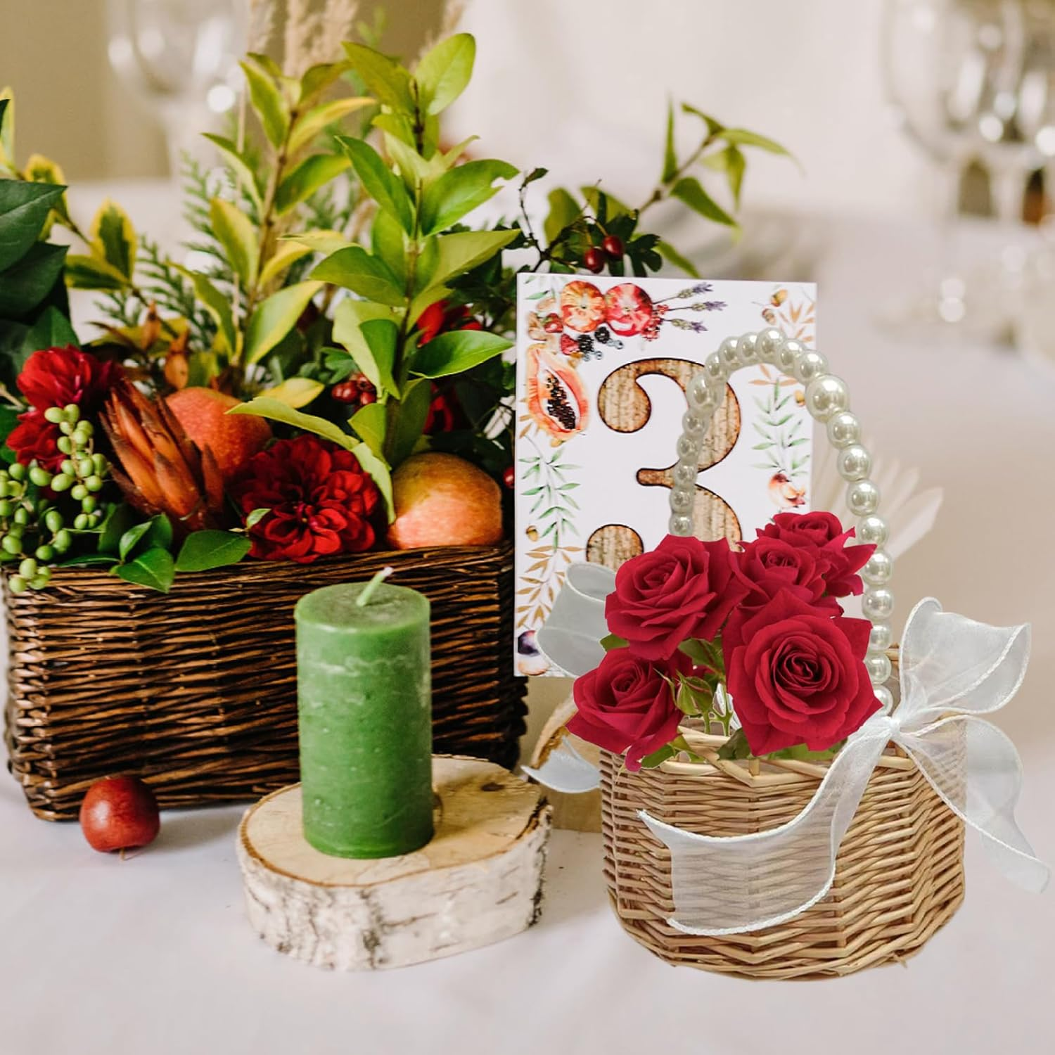 Flower Girl Basket Set of 2 Rattan Flower Basket with Pearl Handle and Bow Decorative Flower Girl Baskets for Weddings Ceremony Style1 Flower Basket Flower Girl Basket Set of 2 Flower Girl Baskets Fo image number 1