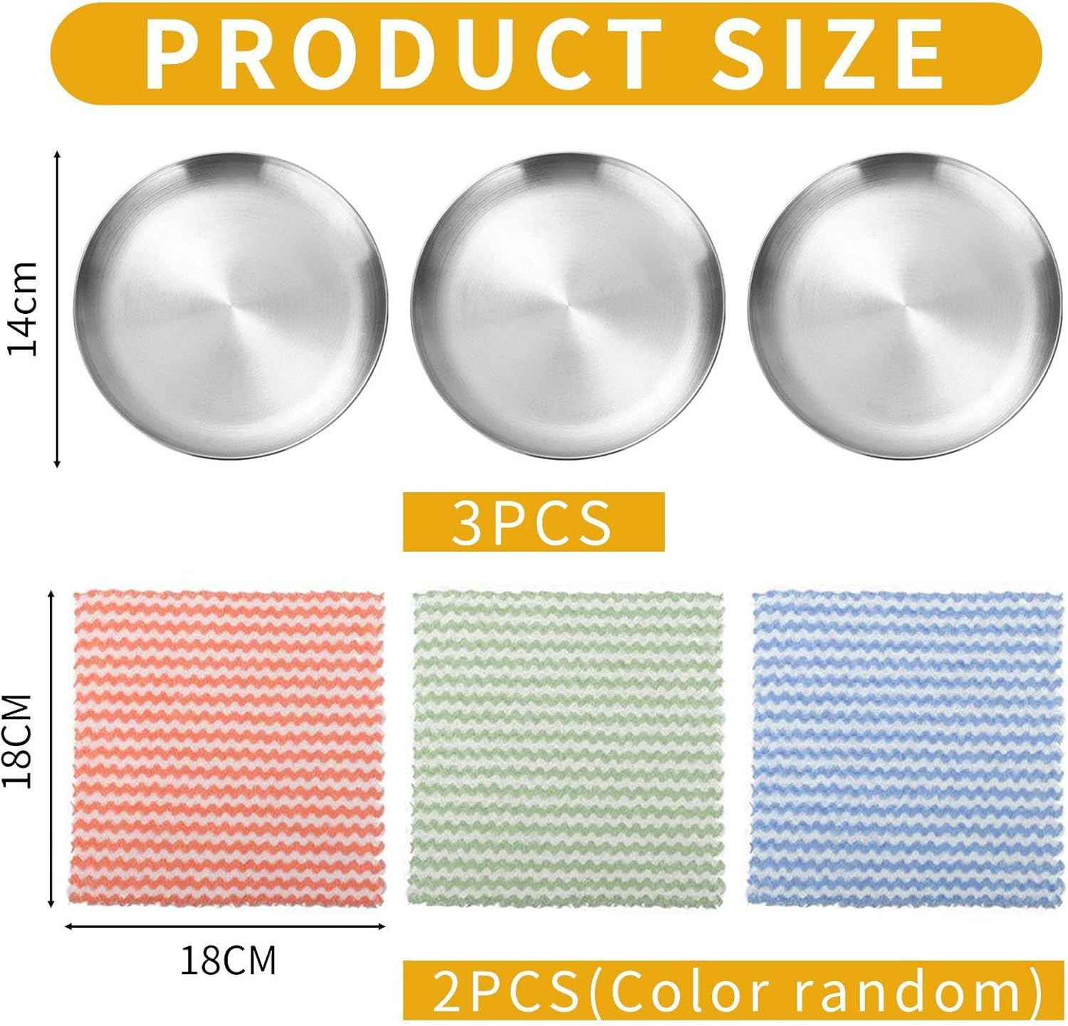 CVDYWDJIE Pack of 3 Stainless Steel Plates and 2 Cleaning Cloths, Cat Food Bowls, Pet Food Bowls, Shatterproof Trays, Pet Feeding Tools