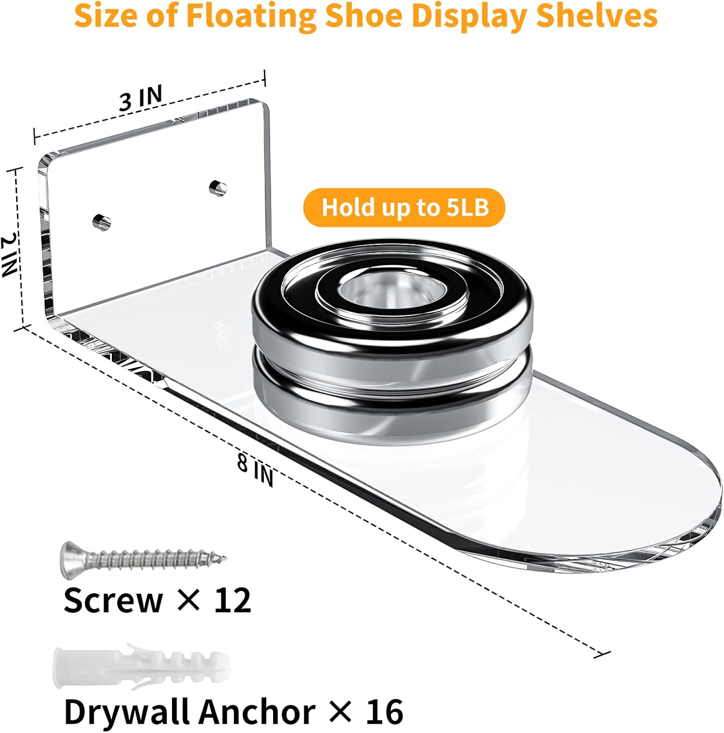 Floating Shoe Shelves for Wall-6 Pack Sneaker Shelves-Levitating Shoe Display Stand Acrylic Sneaker Wall Hanger,Shoe Organizer Holder Wall Mount for Sneaker Collection Shoe Box image number 4