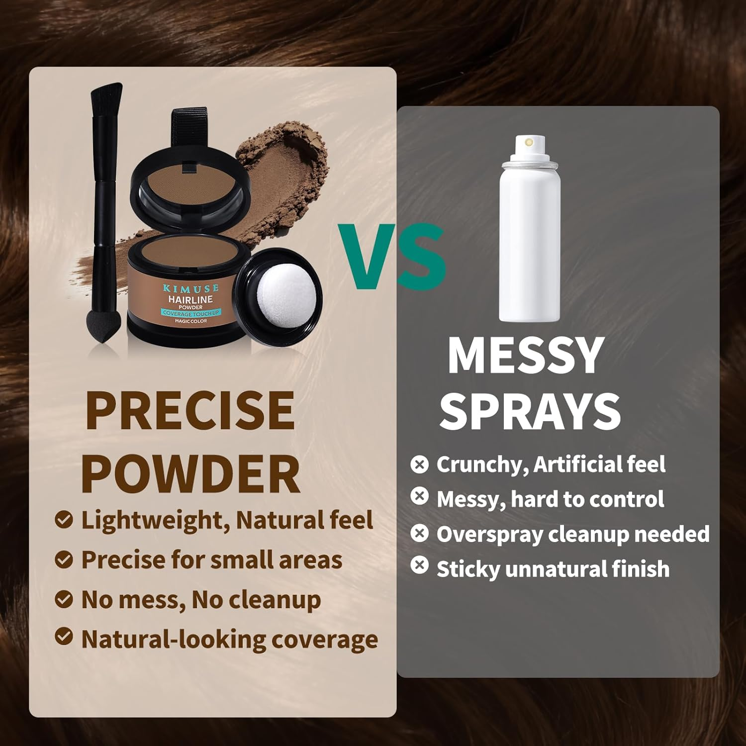 KIMUSE Hairline Powder, Root Touch up Hair Color, Instantly Conceals Hair Loss, Bald Spot Thin Hair Powder with Dual-Ended Hairline Brush for Women and Men, Transfer-Proof & Sweat-Proof (Medium Brown) - Dark Brown image number 5