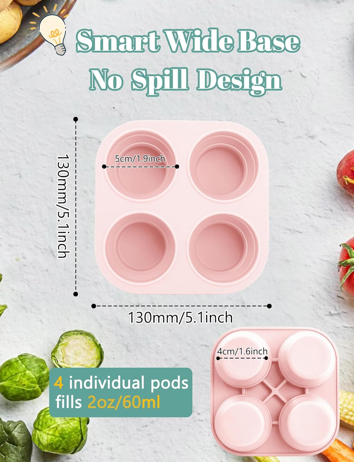 4 Portions Food Grade Silicone Baby Food Freezer Tray with Lid Freezer Storage Tray Baby Popsicle Mold for Homemade Baby Food, Vegetable & Fruit Purees, and Breast Milk Pink image number 4