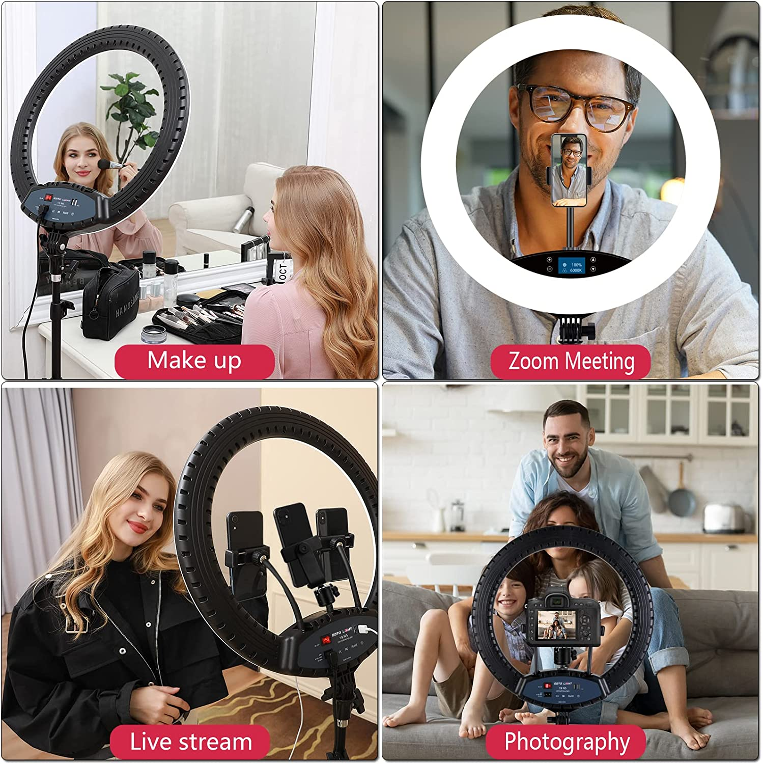 19 Inch LED Ring Light with Tripod Stand Selfie Ring Light, LCD Display Touch Screen, Dimmable Light for Makeup Studio Portrait Vlog Video Shooting with Carrying Bag and Remote Controller, CRI>97&hellip; image number 6