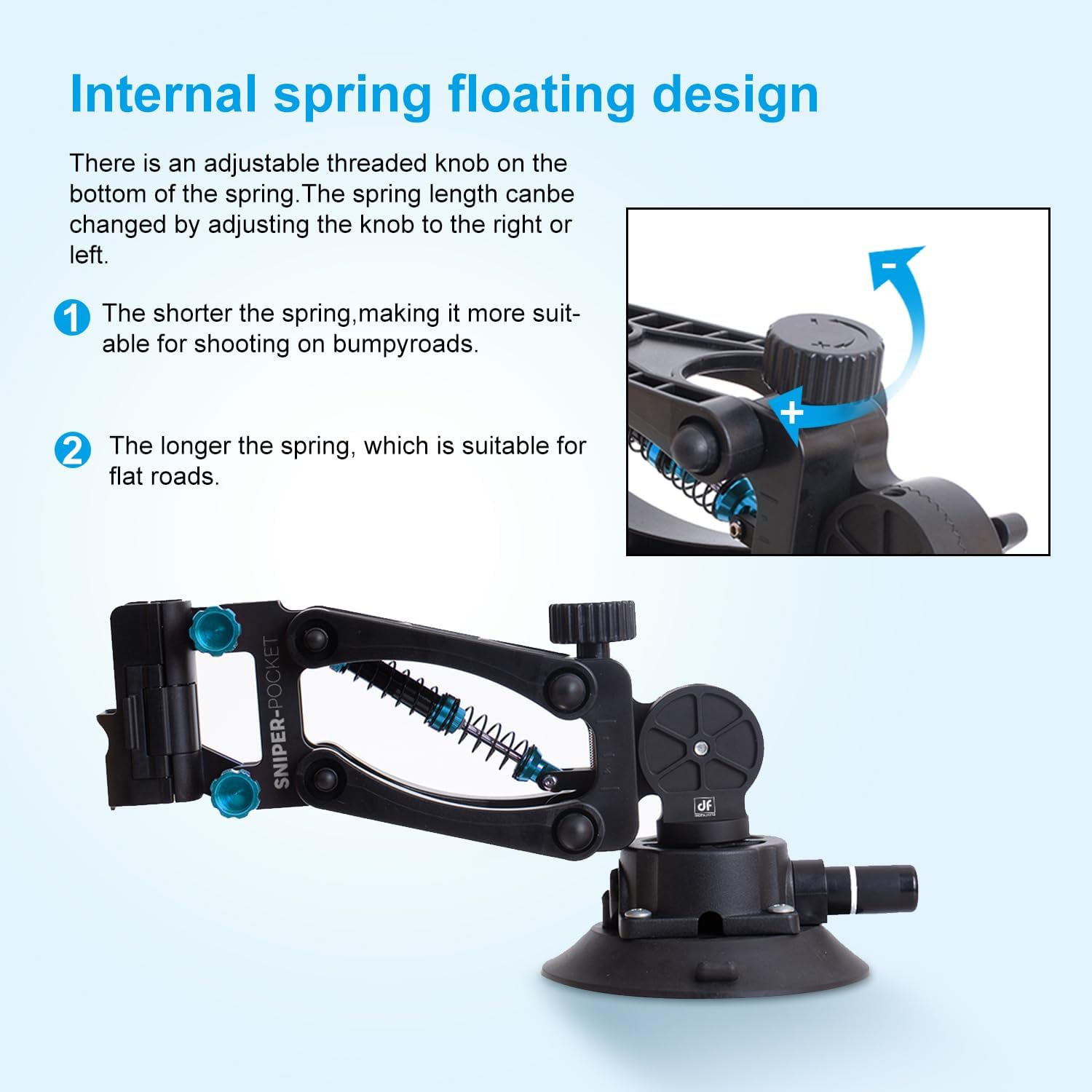 DF DIGITALFOTO Osmo Pocket 3 Car Mount, Blade Arm Sunction Cup Shock Vertical Shock Absorbing Car Shooting with Safety Lock Rope 60Kg Load-Bearing Compatible with DJI Osmo Pocket/Gopro Action Camera image number 6