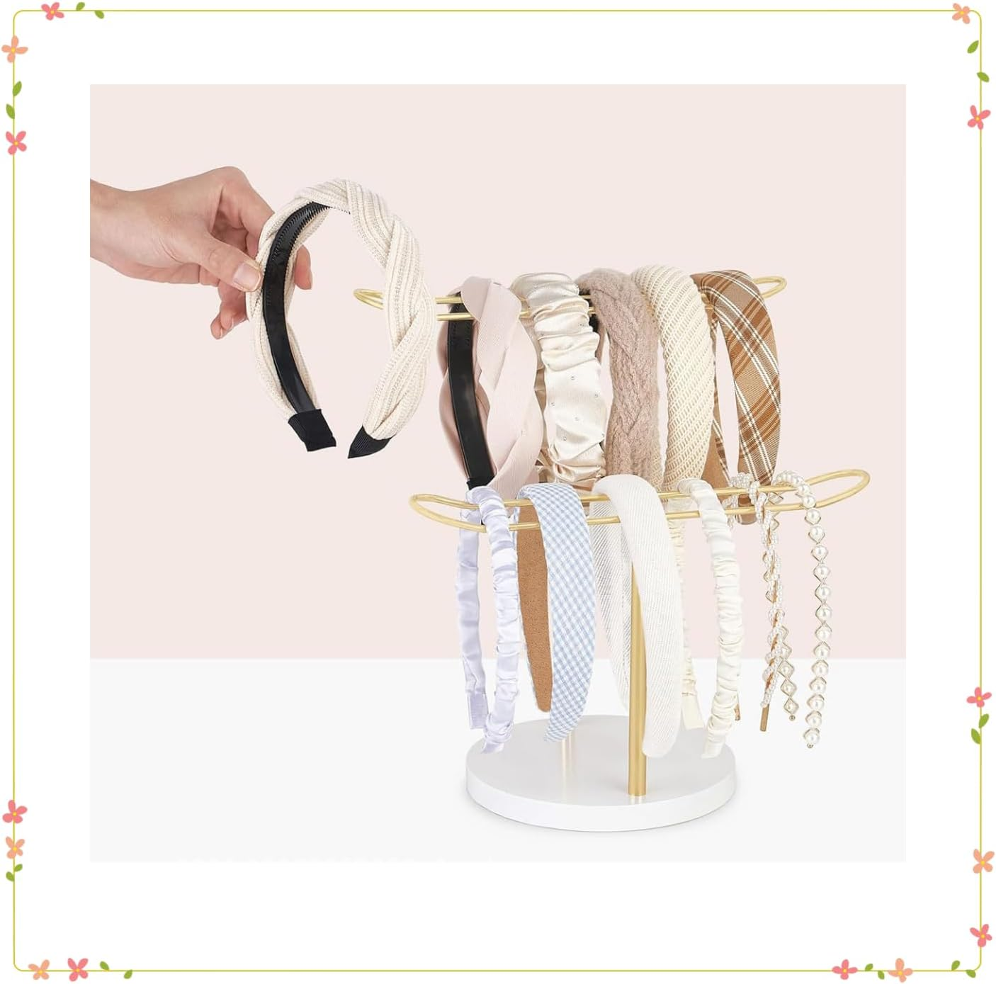 Metal 2-Tier Headband Holder Storage Hair Accessories Organizer Storage Display Hairband Hair Ties Ropes Bracelets Bangles for Women and Girls.