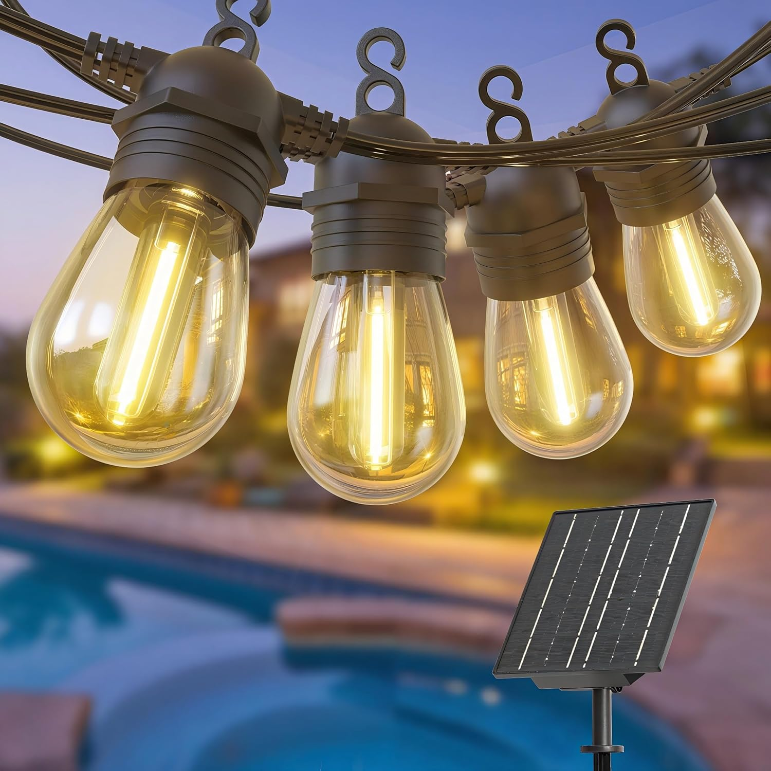 Quntis Solar Festoon Lights Outdoor, 15M Usb-C&Solar Powered String Lights with 15+1 Bulbs, IP65 Waterproof Shatterproof &Auto On/Off Led Lights for Patio Backyard Balcony Gazebo Party, Warm White image number 6