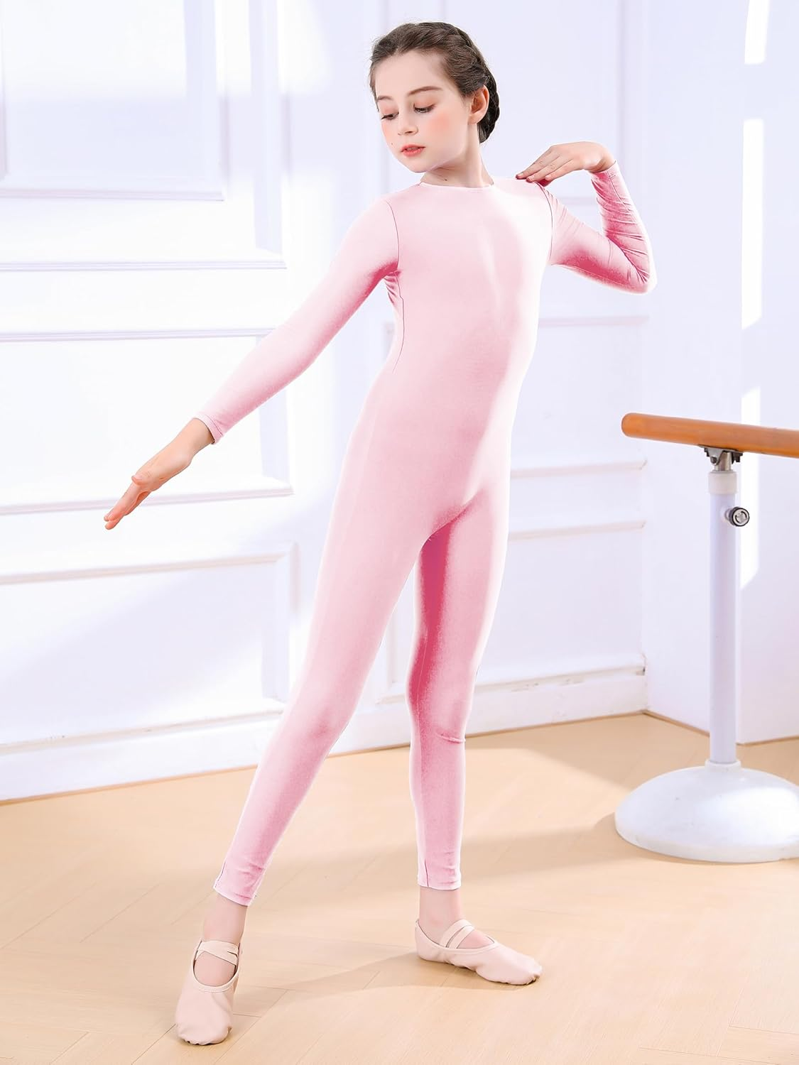 Girls Full Body Unitard Long Sleeve Dance Costume for Kids C1208 image number 4