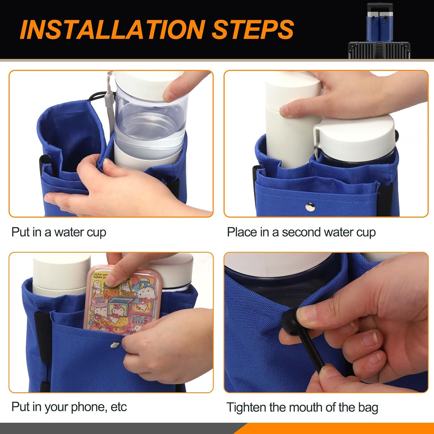 Rustark 1Pcs Black Luggage Travel Cup Holders for Suitcase Free Hands Universal Suitcase Drinks Holder Adjustable Luggage Accessories for Beverages Coffee Mug Gifts for Flight Attendants Travelers image number 4