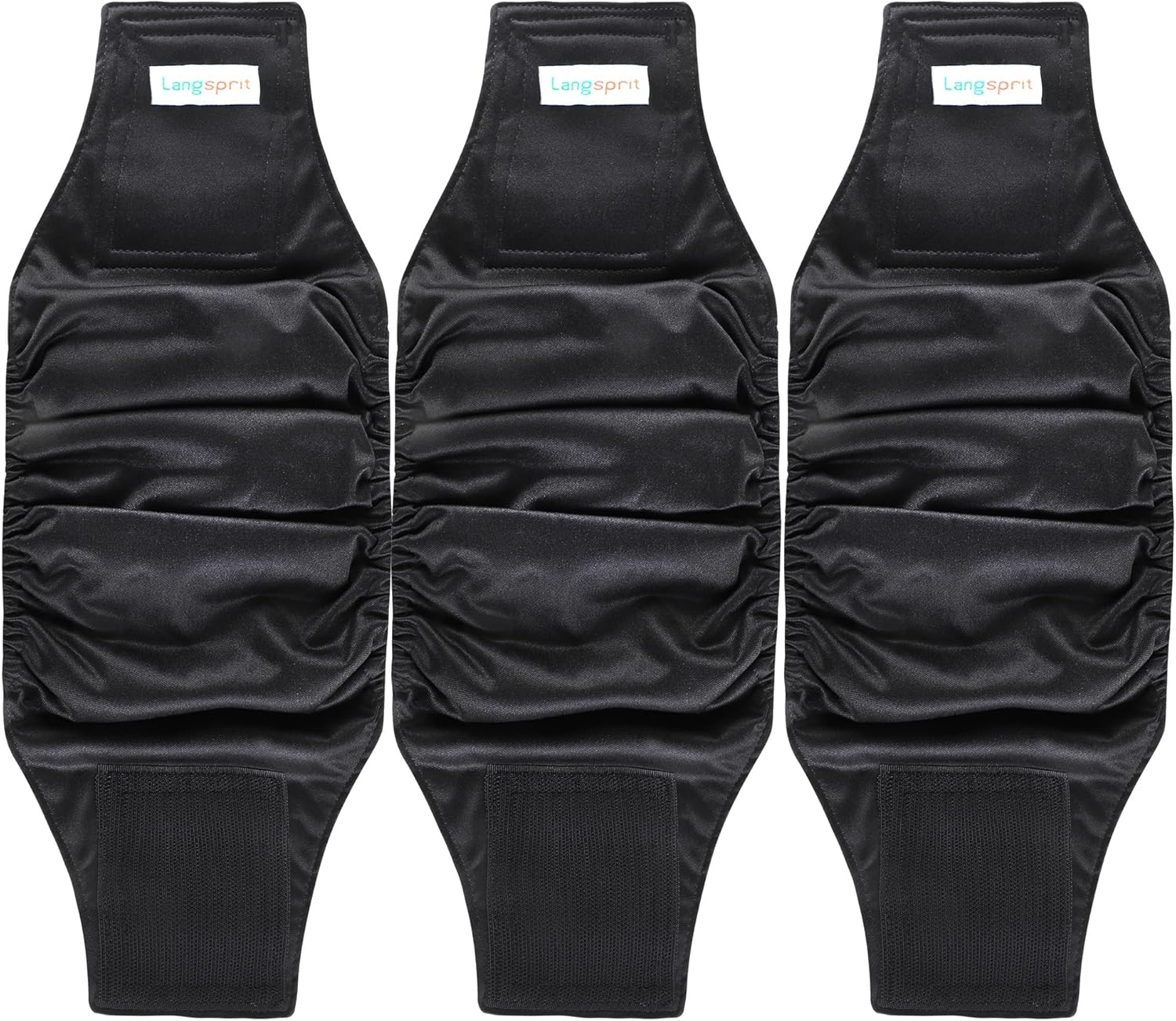 Langsprit Male Belly Bands for Dogs (Pack of 3) - High Absorbing Washable Dog Wraps - Reusable Diapers (Black, Gray, Coffee, Small)