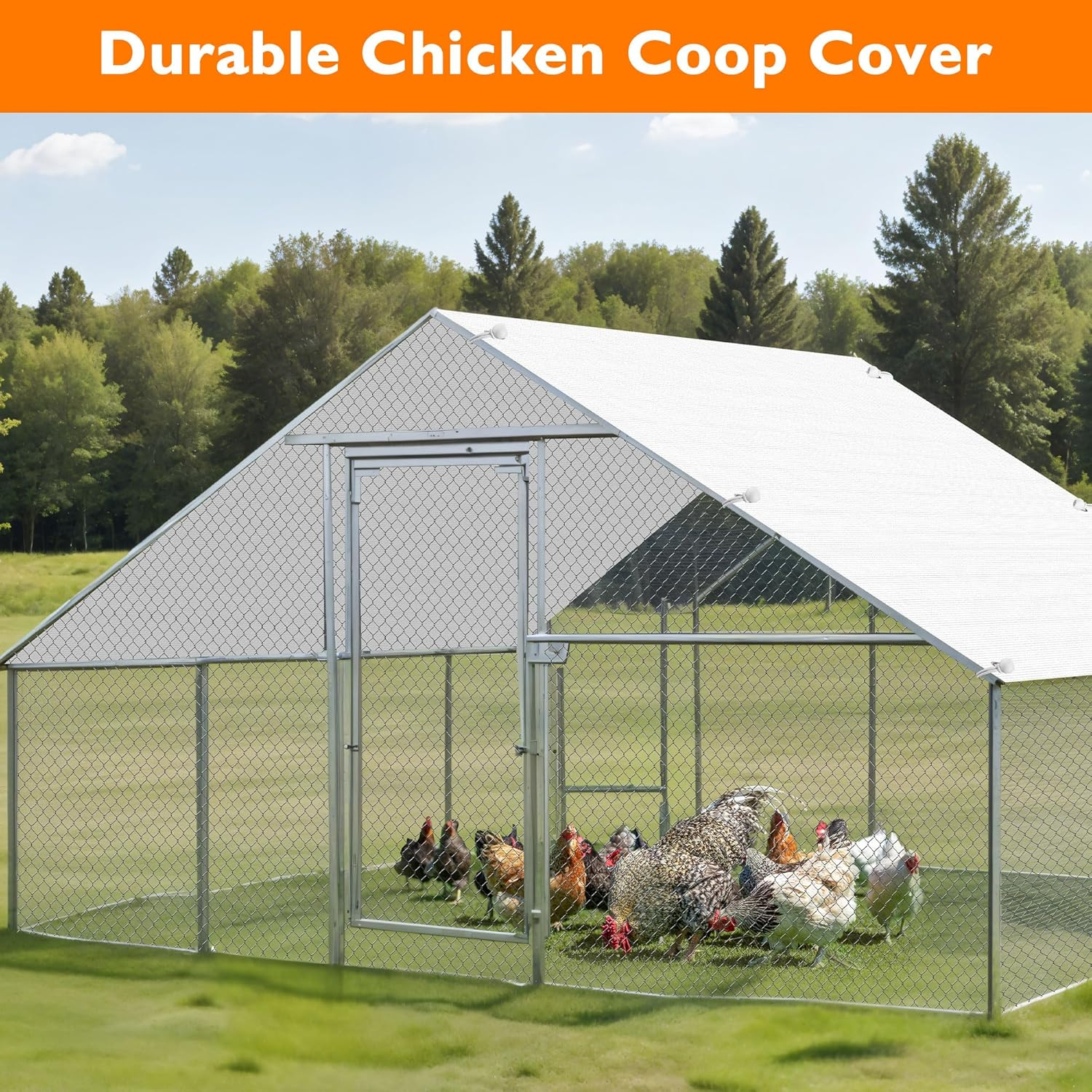 Chicken Coop Cover,11.48 * 6.23 FT Cover for Chicken Run Large Metal Chicken Coop Pen image number 6