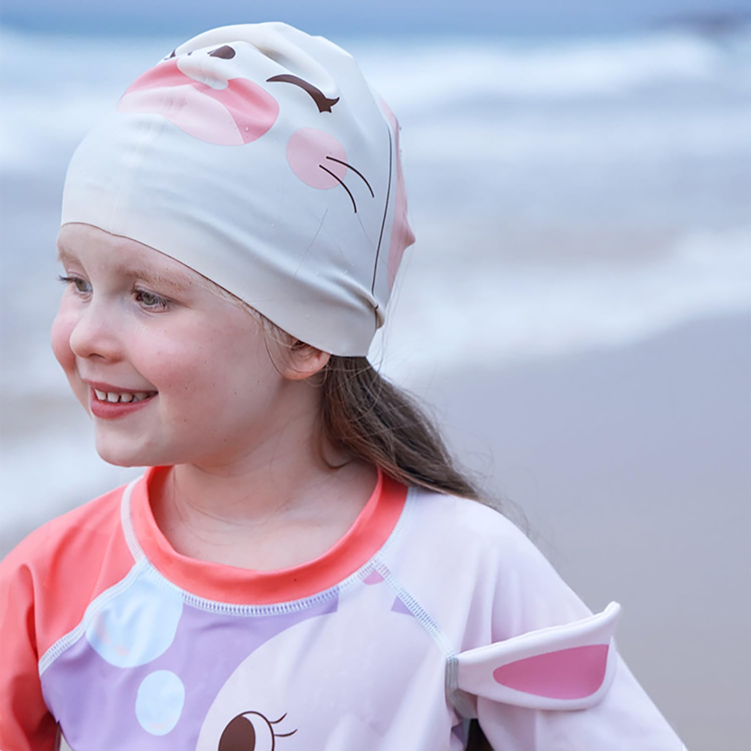 Silicone Swim Cap for Kids Boys & Girls &ndash; Comfortable Bathing Cap for Curly, Short, Medium & Long Hair with Ear Plugs and Nose Clip image number 2