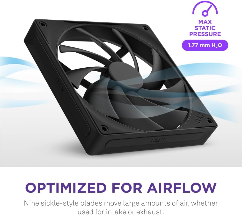 NZXT F140Q | 120Mm Quiet Airflow PC Case Fan | Intake or Exhaust | Chamfered Frame for Concentrated Air | Fluid Dynamic Bearings | Low Noise | PWM Control | Black