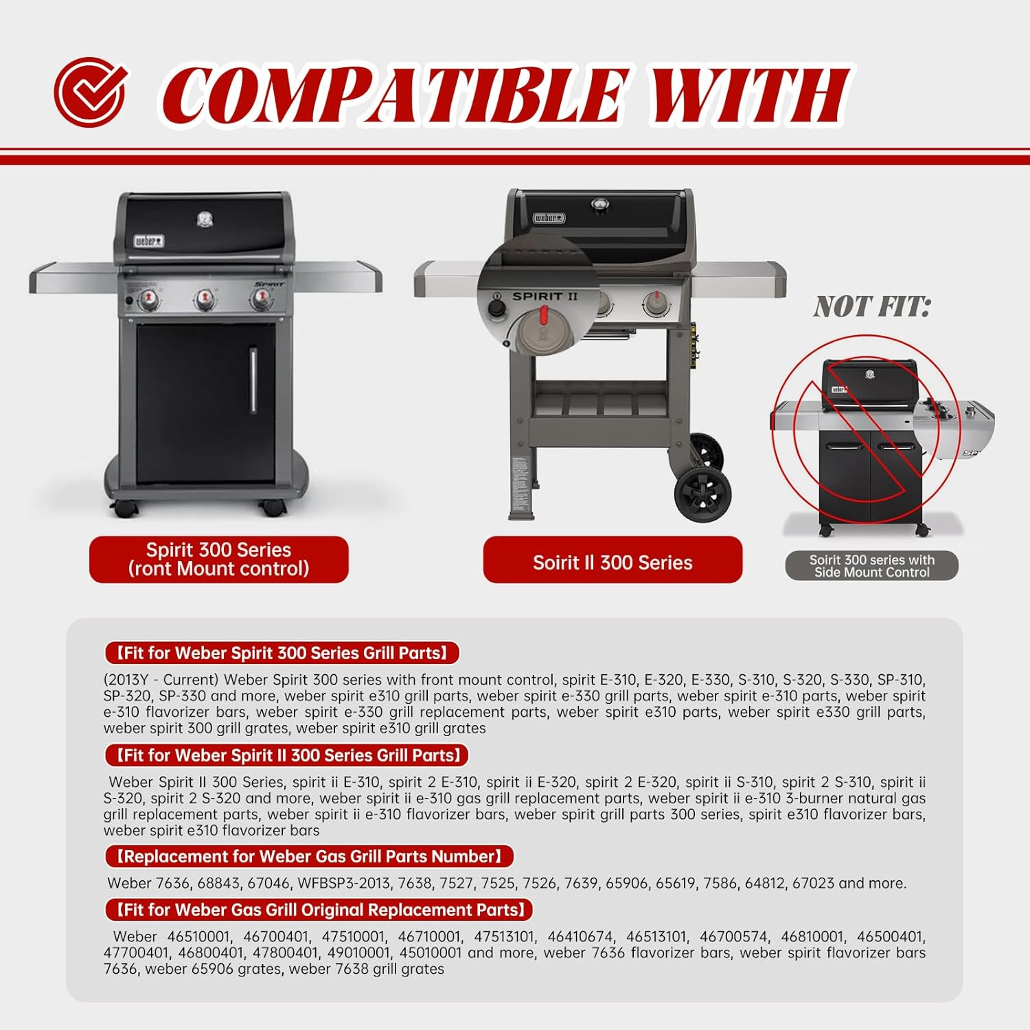 Grill Replacement Parts 7638 Grates 7636 Flavorizer Bars for Weber Spirit and Spirit II 300 Series Grills with Front Mount Controls E-310 E320 E330 S310 S320 S330 SP310 SP320 SP330 II E-310 image number 2