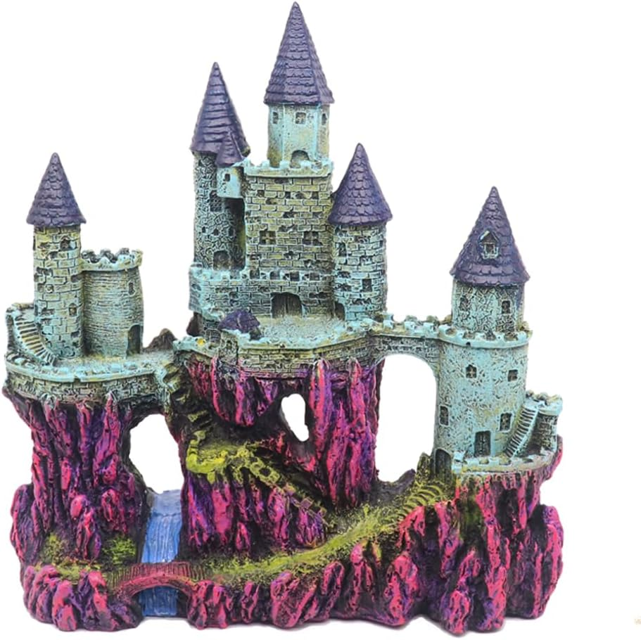 Ulifery Fairy Princess Gothic Castle Aquarium Decorations Glow Fish Tank Ornaments Large for Betta Hideout, Pink image number 1